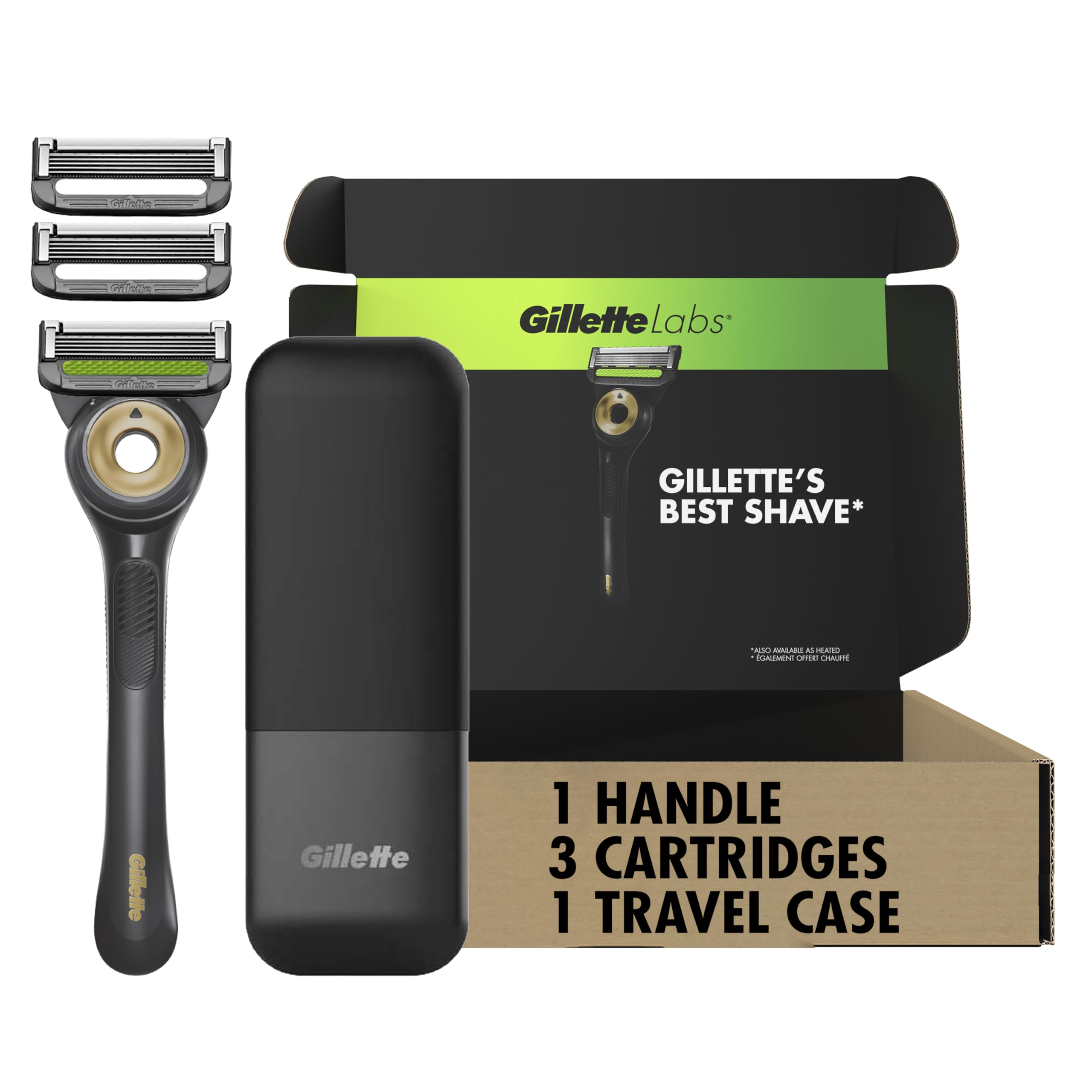 GilletteLabs With Exfoliating Bar Shaving Razor For Men, 1 Handle, 3 Blade Refills, Includes Travel Case for Convenient Storage On The Go