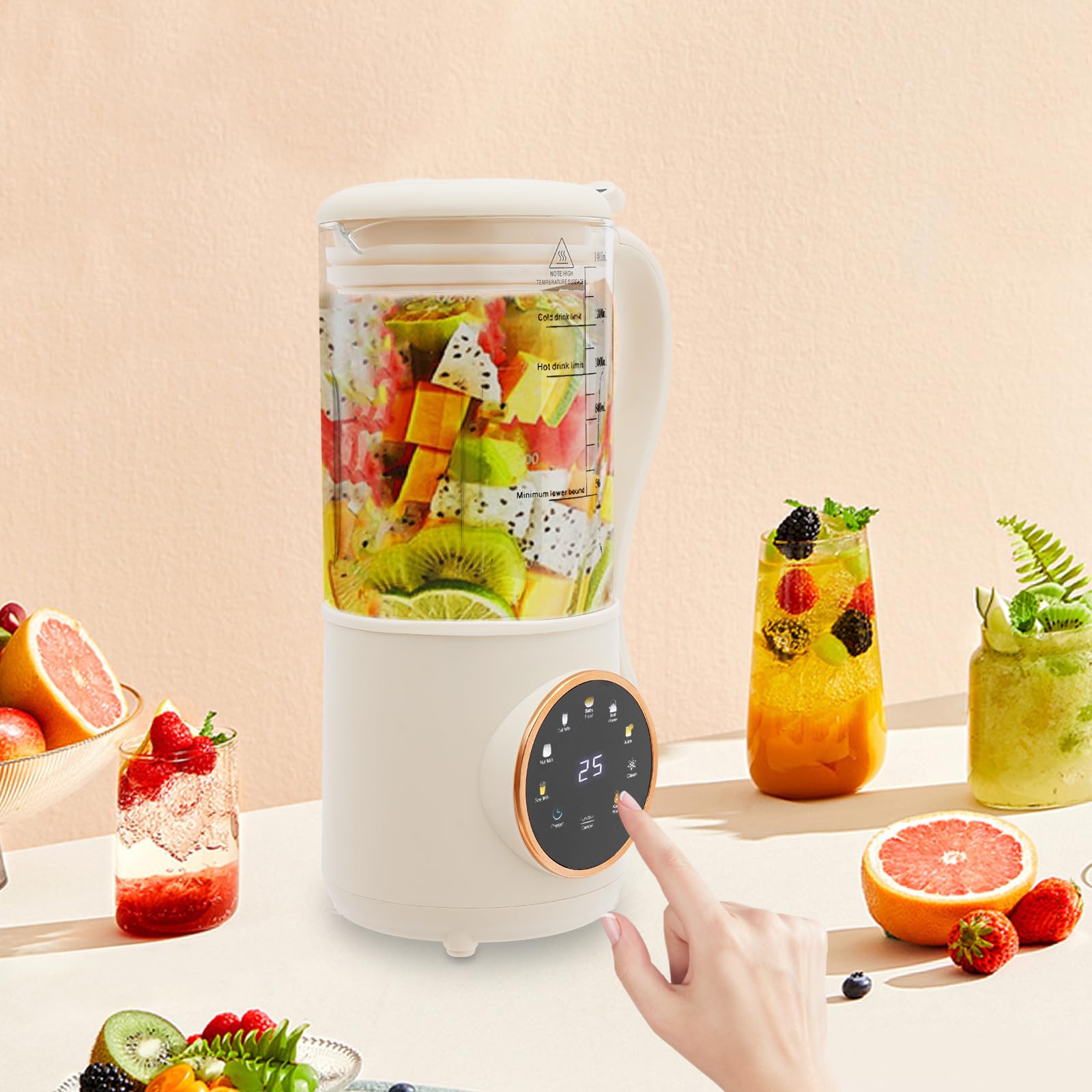 Urządzenie do przygotowywania mleka roślinnego 1400 ml z 16 ostrzami, automatyczna alternatywa mleka do soi, migdałów i owsa, timer 12 h i wyświetlacz LED (13 x 29,6 cm)