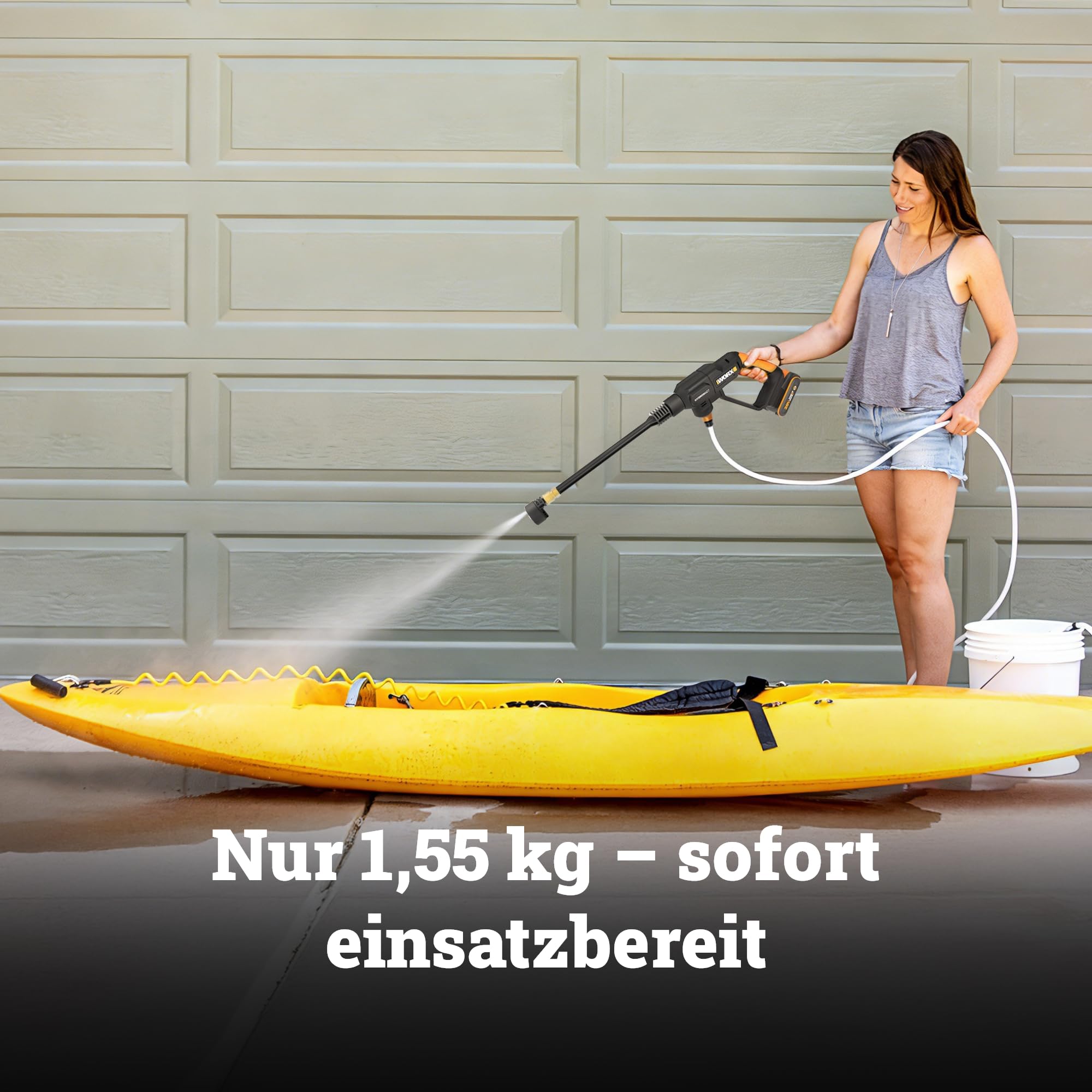 WORX WG621E Akku Hochdruckreiniger 20V, 24 bar, 185 l/h, selbstansaugend, 5 Sprühmodi Dank 5-in-1 Düse, 5m Schlauch (inkl. 2Ah Akku & Ladegerät)