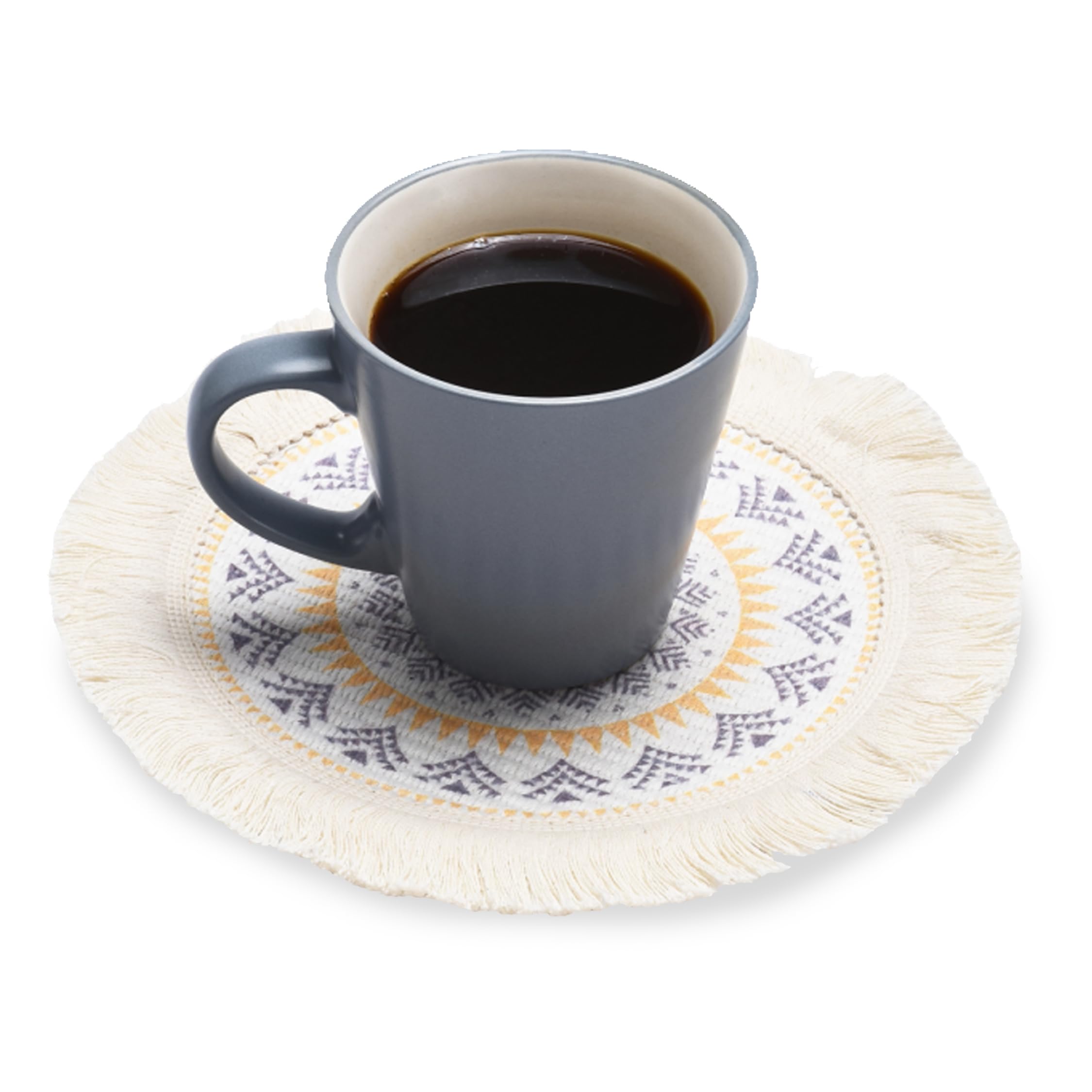 Kitchtic Round Boho Placemats - 9''x9'' Washable Cotton Teapot Mats - Thick Circular Tassel Woven Placemat for Teapot/Mug - Colorful Bohemian Placemats for Teapot/Mug - Kitchen Heat-Proof Pads