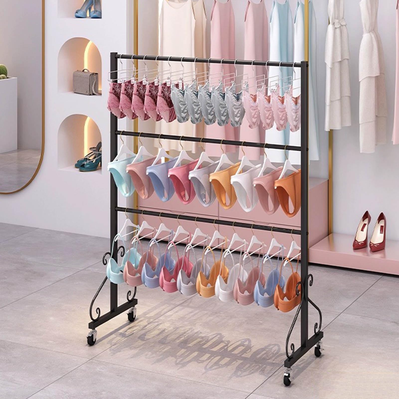 DETMOL Metal clothes drying rack – Commercial bra and panty rack for retail stores, hangers for hijabs and silk scarves, towels and garments for boutiques and shopping centers