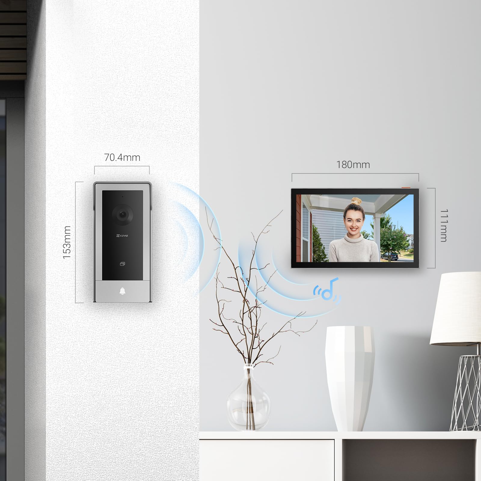 EZVIZ Videoportero WiFi Sistema de Intercomunicación 1080P, 7'' Monitor Táctil a Color,Timbre Video Mirilla 2 Hilos,Desbloqueo en Remoto,Audio Bidireccional,Doble Banda (2,4/5GHz), Diseño Delgado, CP5