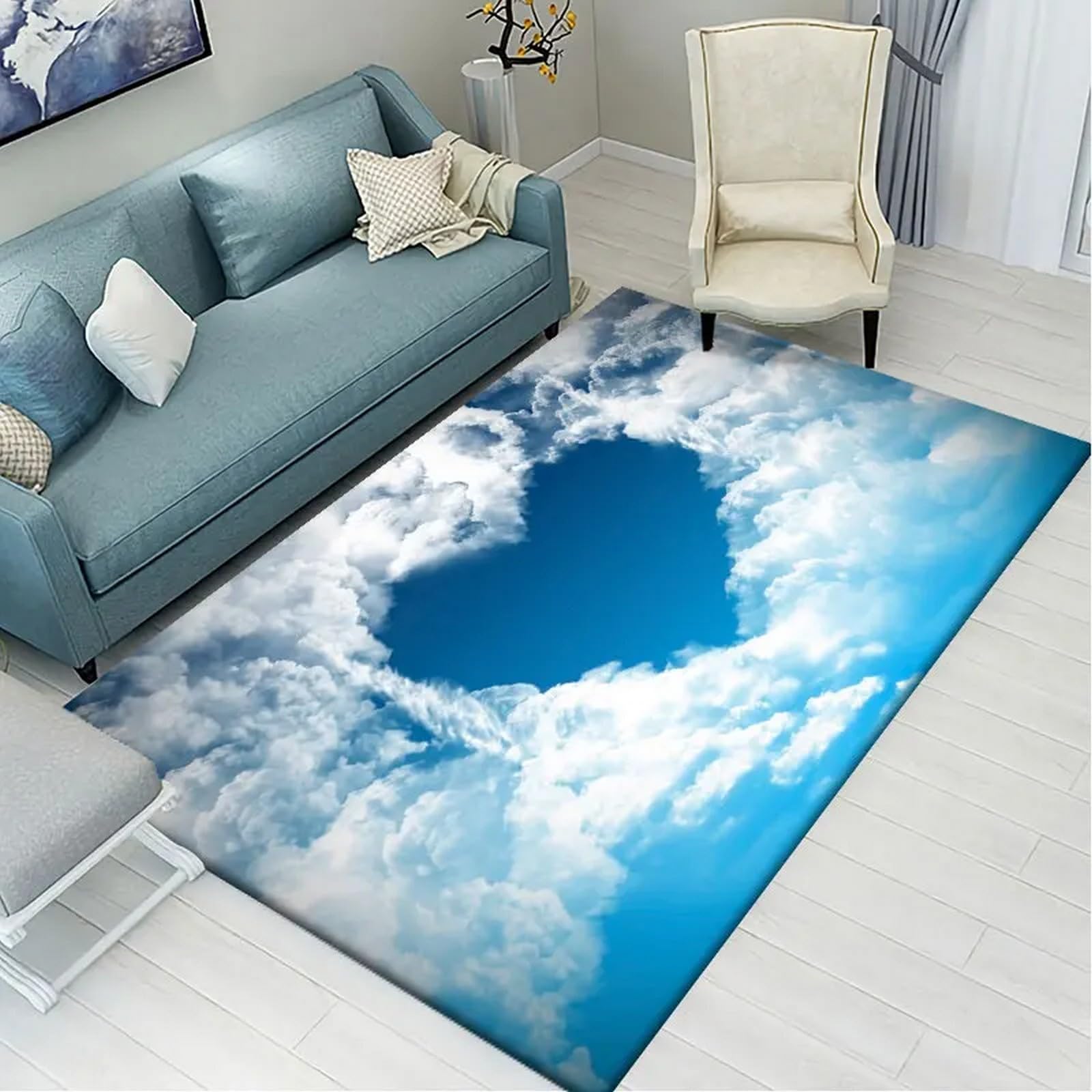 Romantic Heart-Shaped Sky Landscape 3D Printing Living Room Carpet 90 X 150 Cm - Indoor Door Mat - Soft To Touch - Washable - Anti-Stain, Non-Shedding: Nmentally Friendly, Non-Slip - P -93607963882733