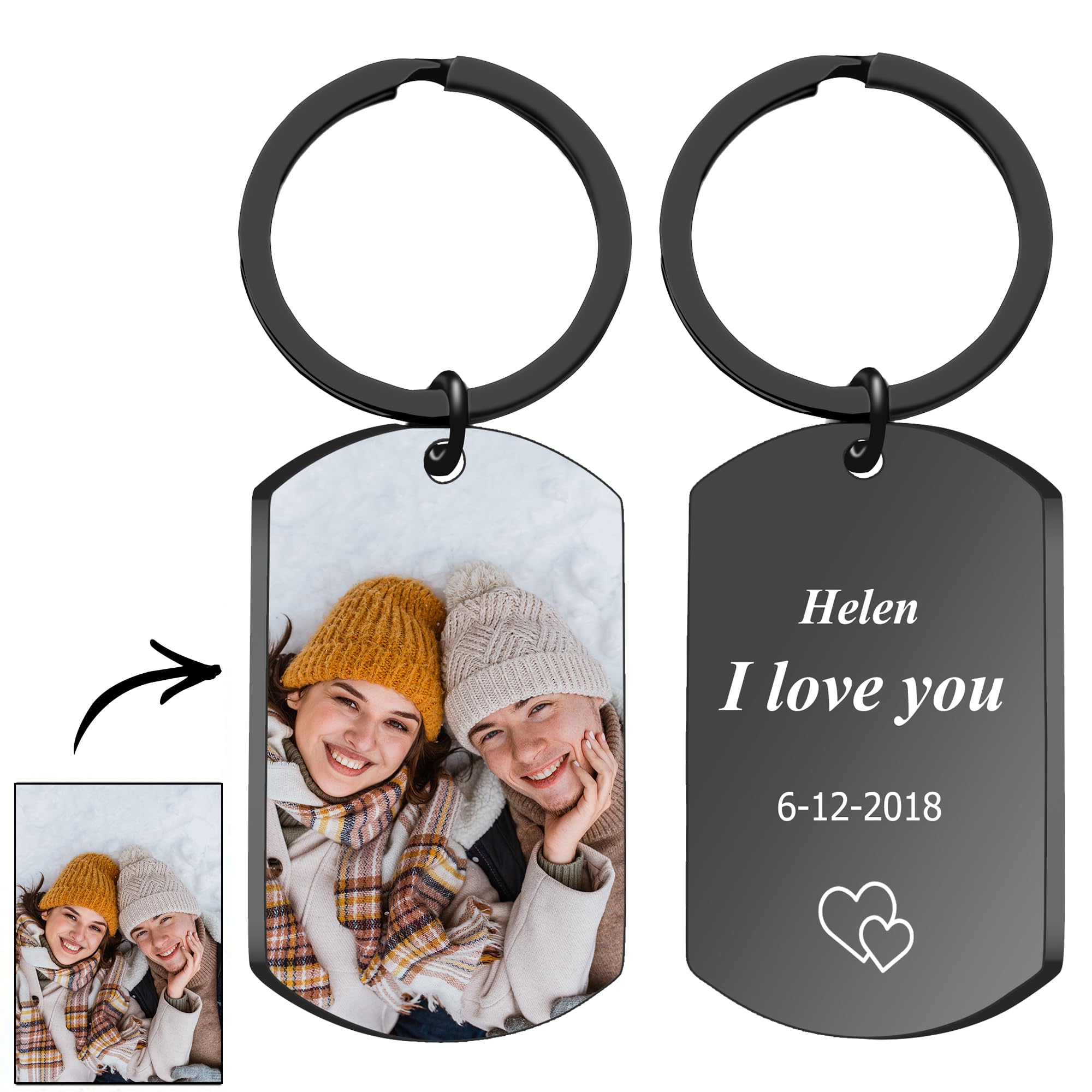 LING Ling's Design Personalized Engraving Photo Text+Icons Keychain Drive Safe Pet Memorial Anniversary Custom Keychain Gifts (Color Photo & Text,Black)