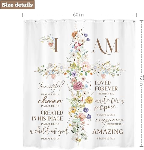 Miniatura 3 de LIGHTINHOME Cortina de ducha inspiradora cristiana de 60 pulgadas de ancho x 72 pulgadas de alto, versículos motivativos de la Biblia, citas