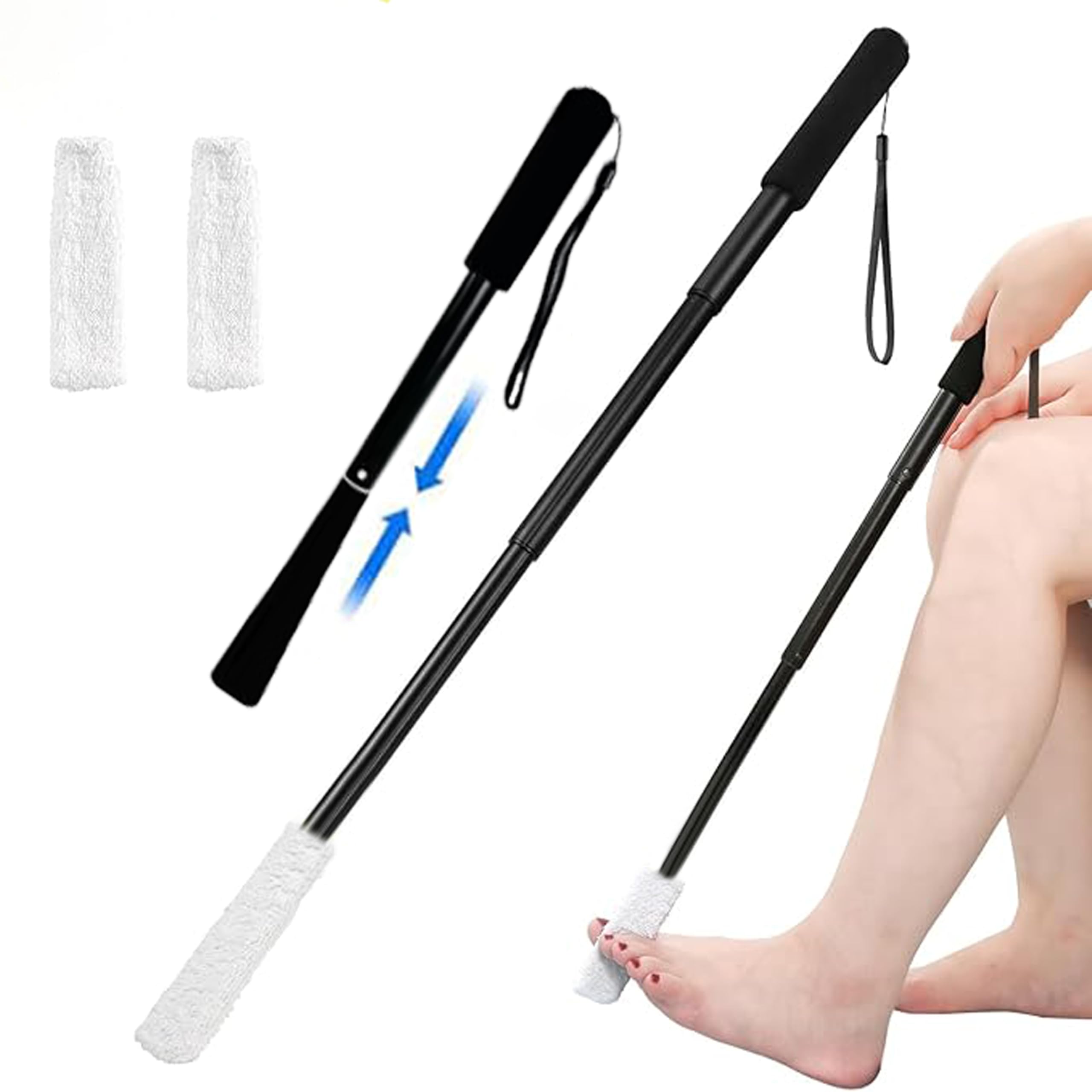 Cepillo de limpieza de dedos de los pies y herramienta de limpieza de dedos para ducha, toalla telescópica ajustable para dedos de los pies, mango largo para ancianos, discapacitados, embarazadas y