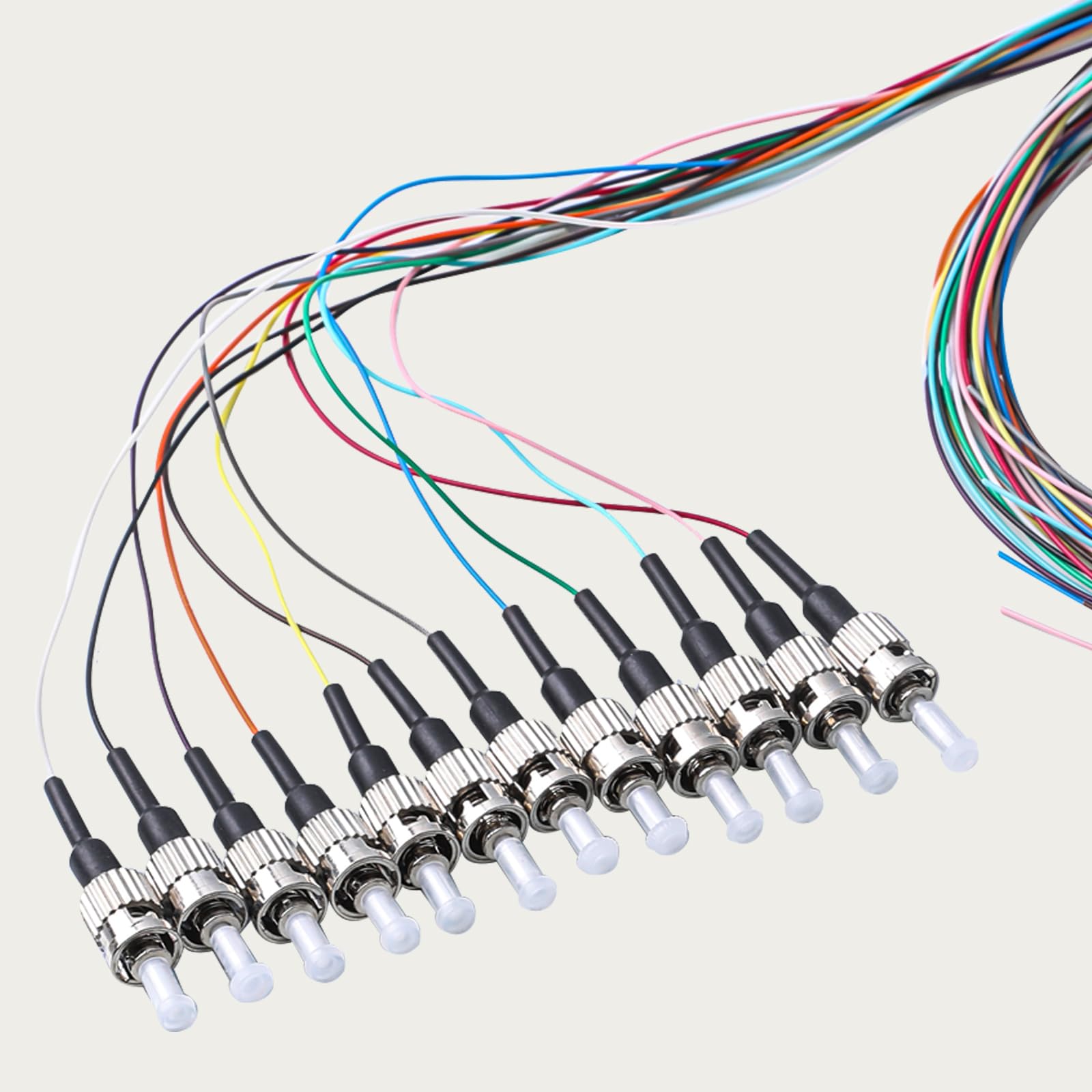 KETGUFF 12 Strand ST/UPC Fiber Optic Pigtail, 1.5Meter(4.9Ft) 9/125 Color Coded Singlemode ST Fiber Pigtail for Networks Communication System