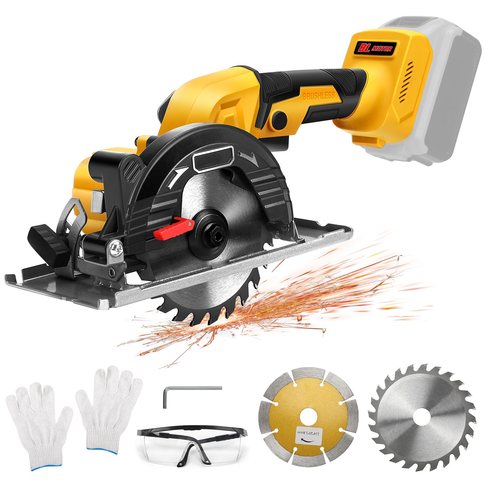 5 Inch Cordless Circular Saw for DeWalt 20 V Battery (without Batteries), Professional Mini Handheld Circular Saw with 2 Blades, Wood Saw and Diamond Knife, Ideal for Wood, Soft Metal