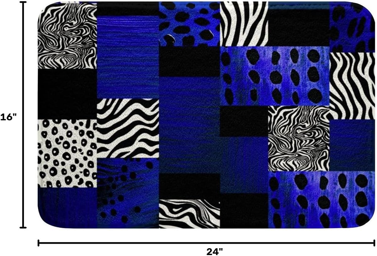 jejeloiu Blue Leopard Bathroom Rugs Animal Print Bath Mats Microfiber Zebra Bathroom Accessories Abstract Floor Doormats Non-Slip 16"x24" Soft image 2
