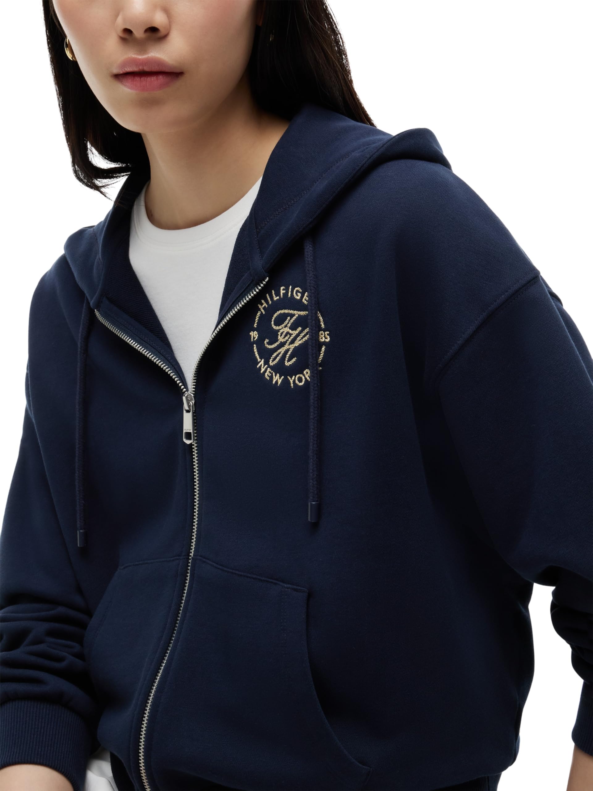 Tommy Hilfiger TH Roundal Zip-up Hoodie Ww0ww50938 Sudadera con Capucha y Cremallera Mujer (Pack de 1)