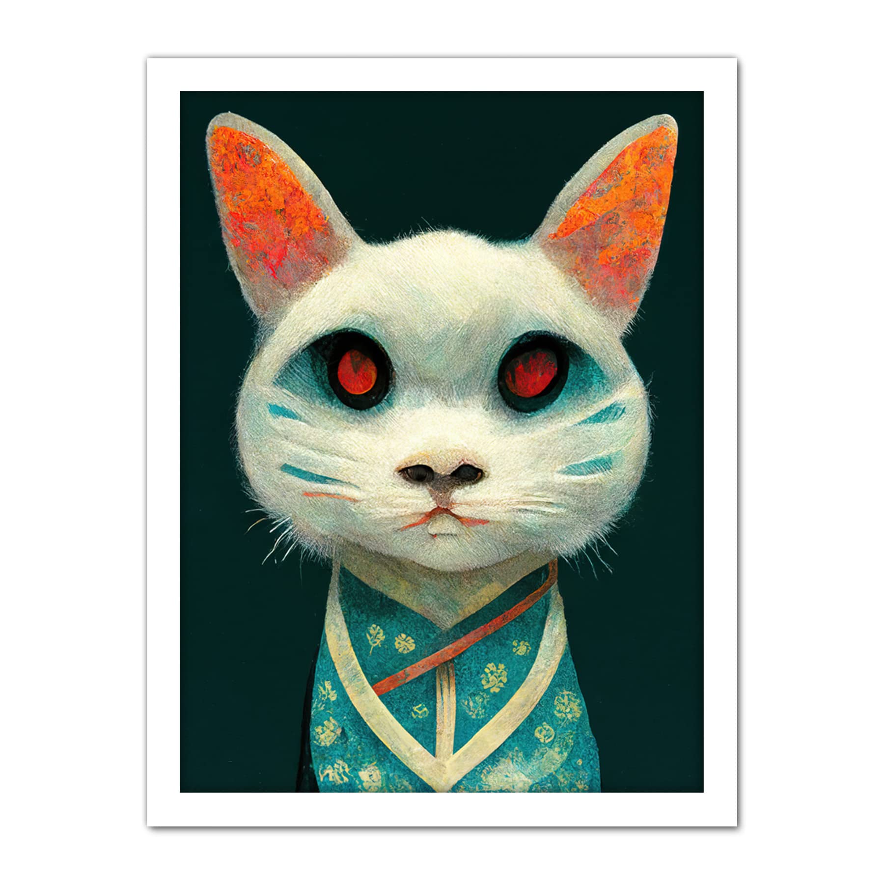 Doppelganger33 LTD Nihonga Kimono Cat Japanese Illustration Artwork Framed Wall Art Print 18X24 Inch