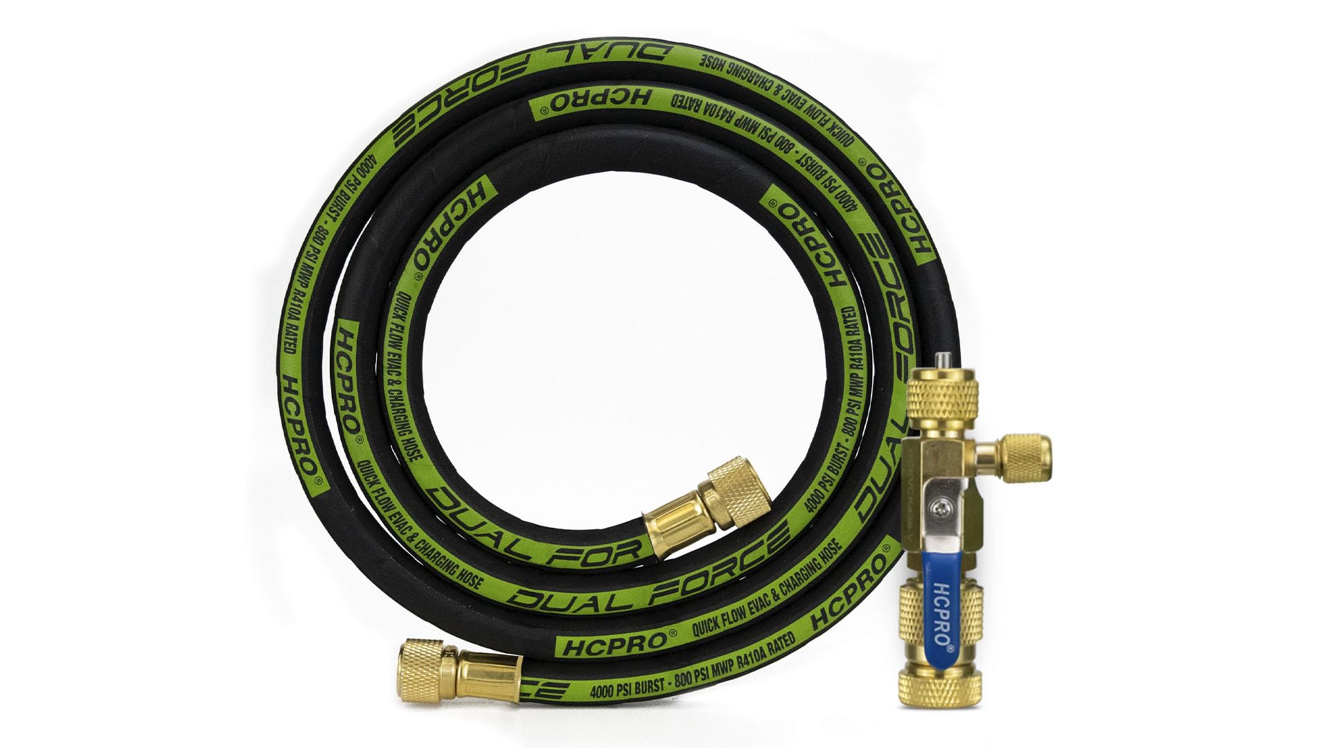 HCPRO Dual Force Evacuation Kit 3/8" 6' ft Hose with Vacuum Rated Valve Core Removal Tool 1/4” Female x 3/8” Male and 1/4” Side Port