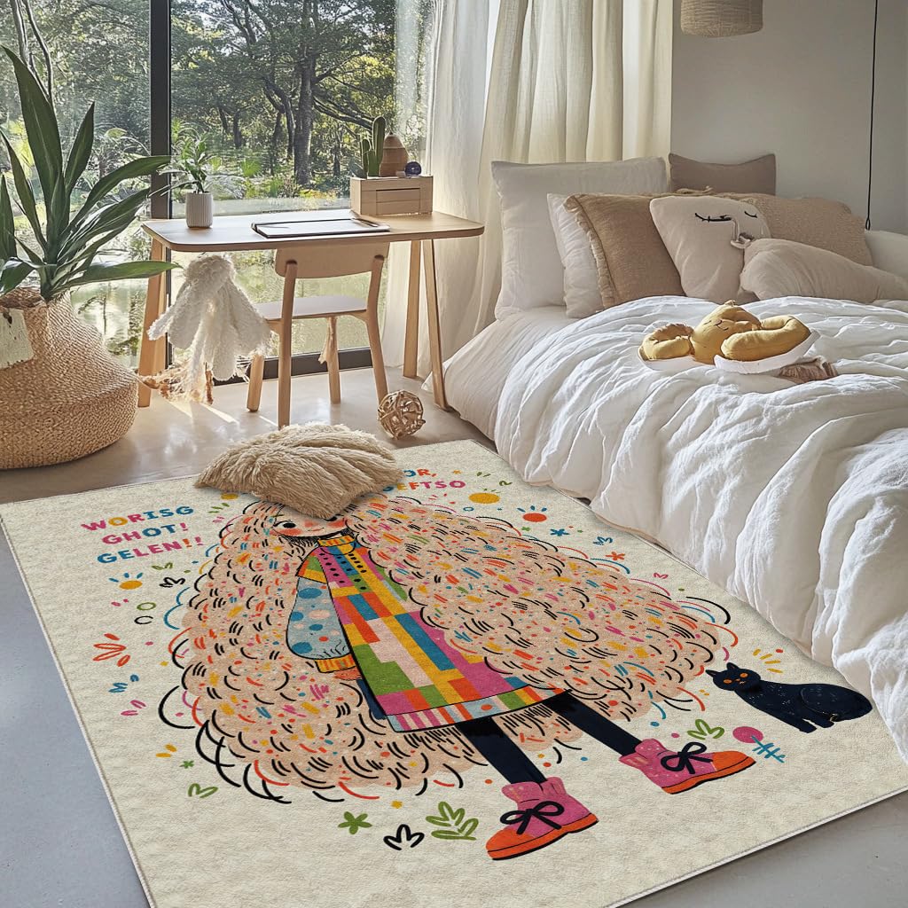 Grand tapis salon vintage rose crème pour ambiance cosy de chambre