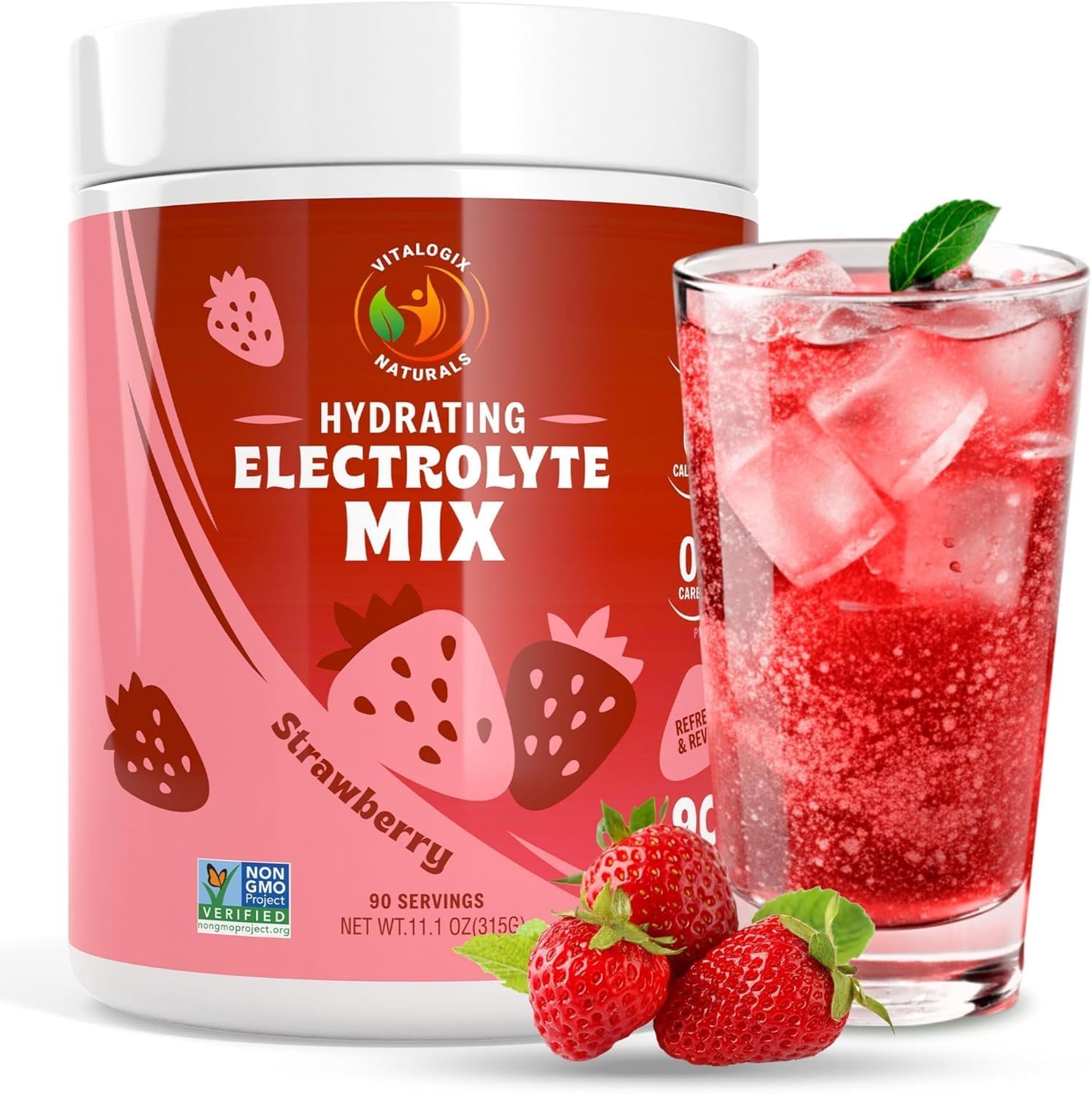 ( Best before date 04/2026)Electrolyte Powder – Zero Sugar Hydration Mix | 90 Servings | Keto, Vegan, Gluten-Free | Natural Electrolytes for Muscle Recovery, Energy & Immune Support | Strawberry Flavor | For Runners, Women