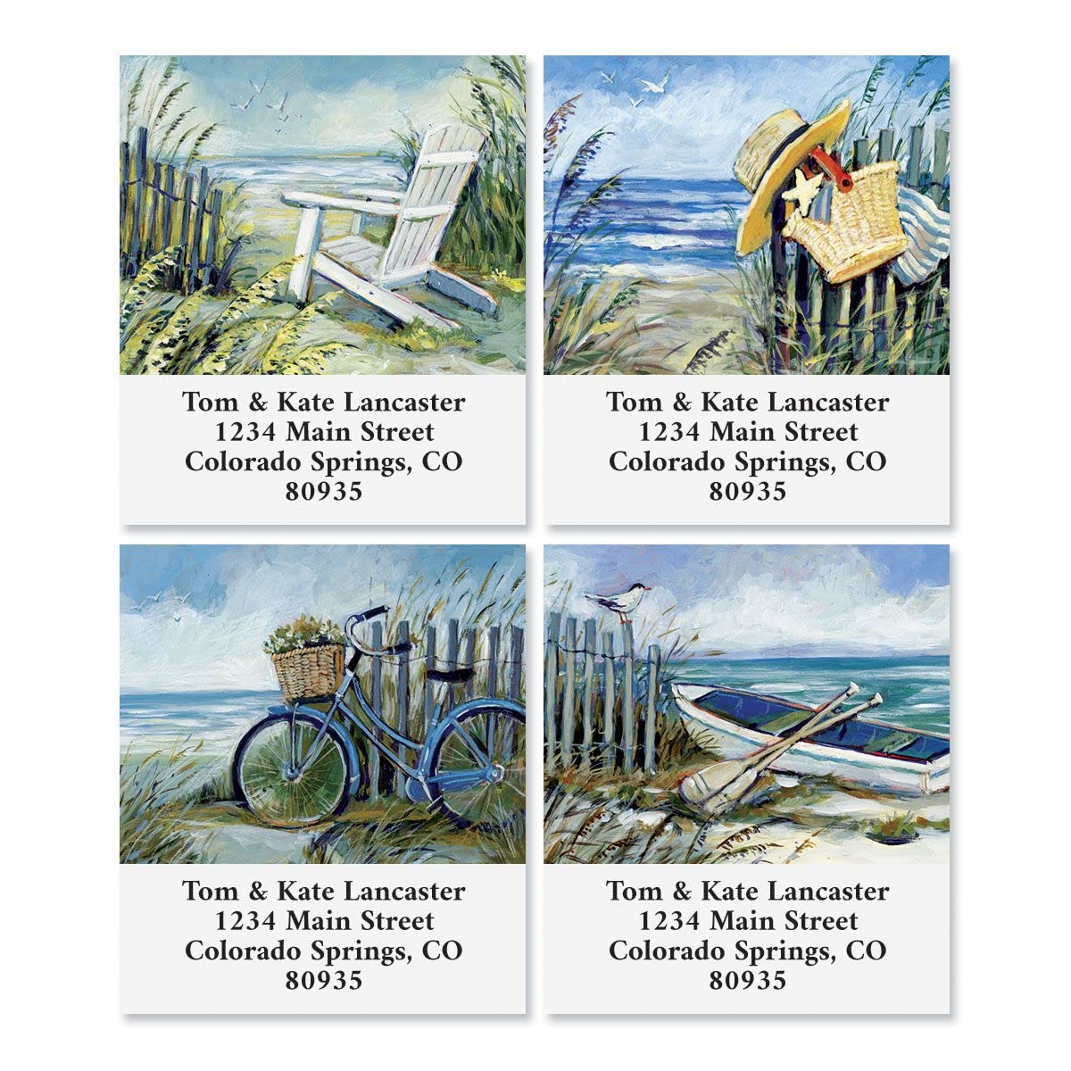 Ocean Scenes Personalized Address Labels - Set of 144 (4 Designs), 1 ½” x 1 ¾”, Self-Adhesive, Large Flat-Sheet Select Labels, by Colorful Images