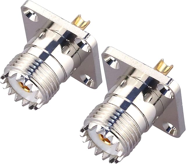 TUOLNK 2 Pack SO239 UHF Female 4 Hole Chassis Mount Connector Flange Panel UHF RF Coax Adapter UHF Female Plug PL259 Solder Cup Coaxial Connector UHF Adapter
