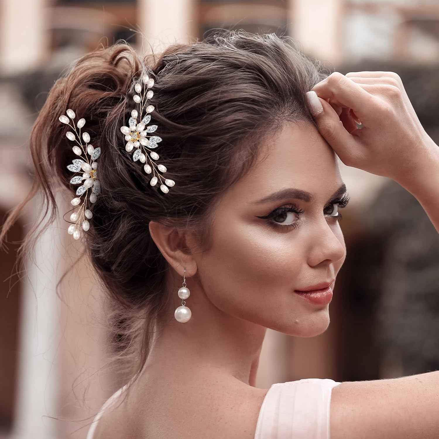 Juexica 48 Pack Wedding Hair Accessories Bride Silver Sparkly Pearl Pins Prom Hair Piece U-shaped Flower Rhinestone Clips Prom Jewelry for Brides Party Holiday for Women(Gold)