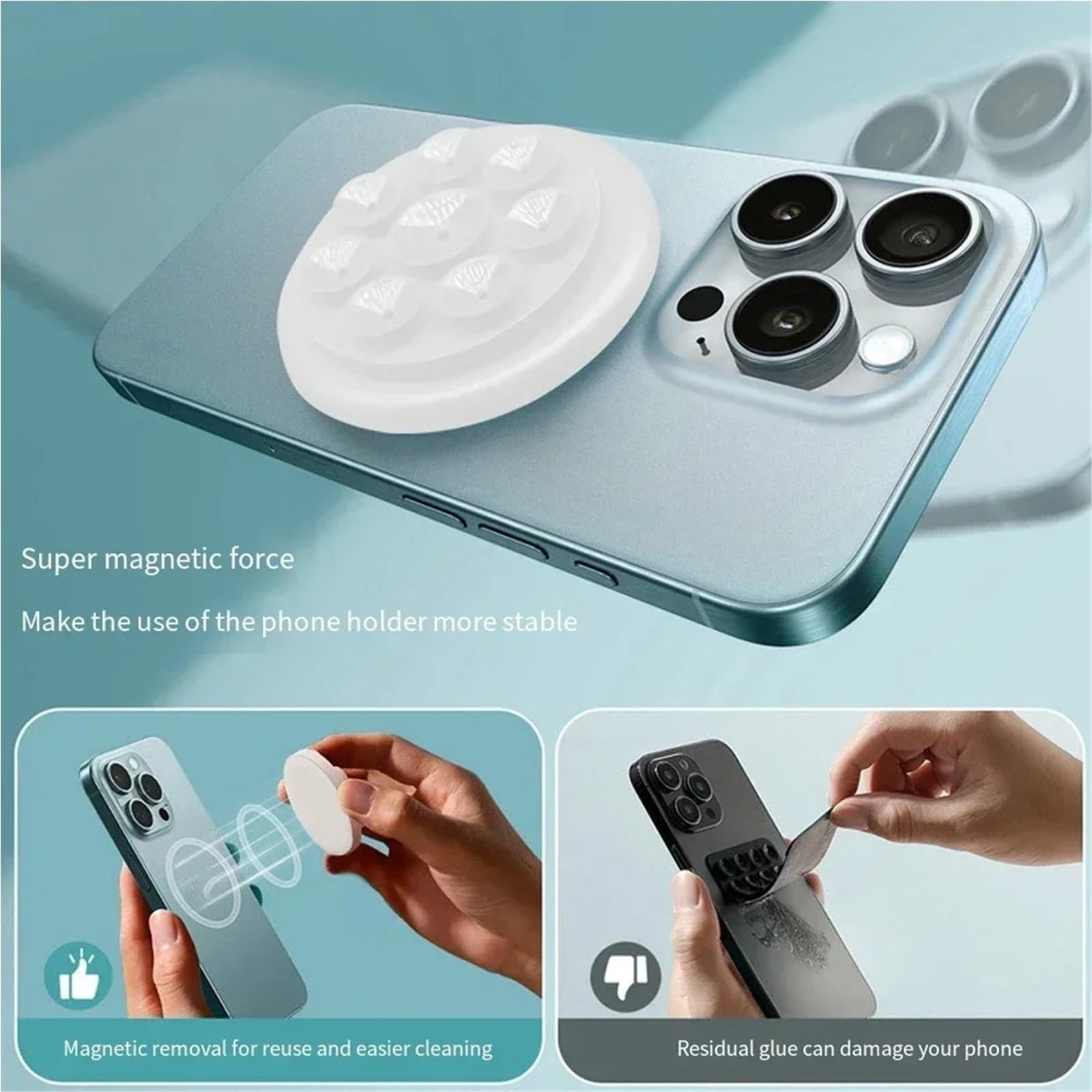 Accesorios Coche Supporto Telefono Auto Supporto per telefono magnetico a ventosa in silicone per supporto per telefono a mani libere antiscivolo compatibile con la custodia del telefono(White)