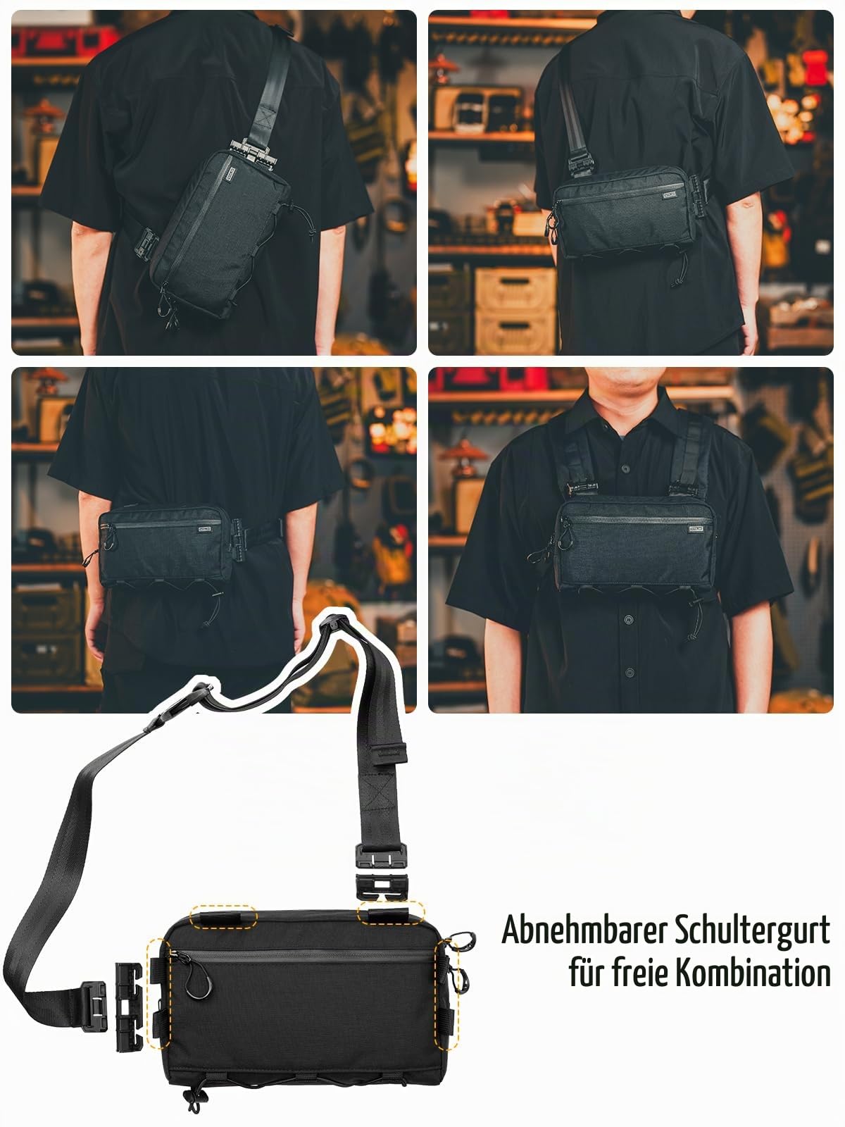 TACTICAL_GEEK Cache L4 EDC Sling-Tasche, Leichte Umhängetasche, 2.9L Hochkapazitäts-Reisebrusttasche, Ein-Träger-Rucksack für Freizeitreisen, Wandern und Outdoor-Sport, Schwarz