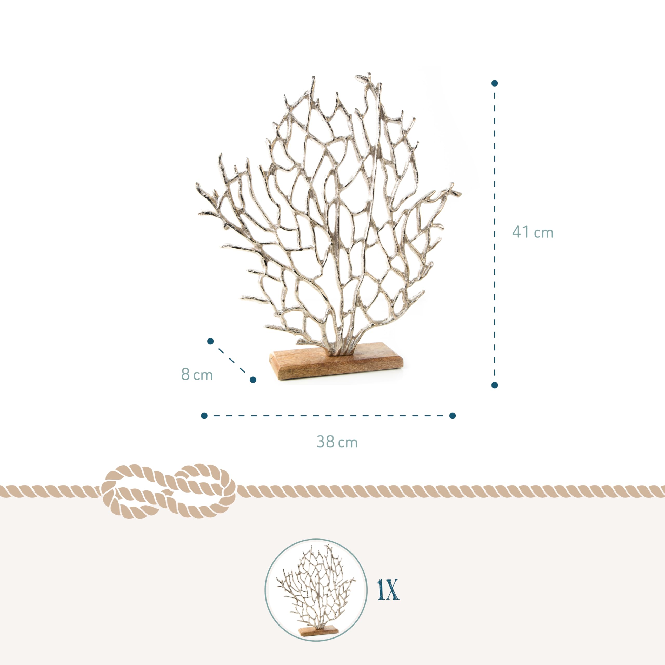 Logbuch-Verlag Figura decorativa alghe marine: scultura mare stile marino arredamento casa decorazioni tema mare soprammobile nautico bagno soggiorno design marittimo legno alluminio, 41 x 38 x 8 cm