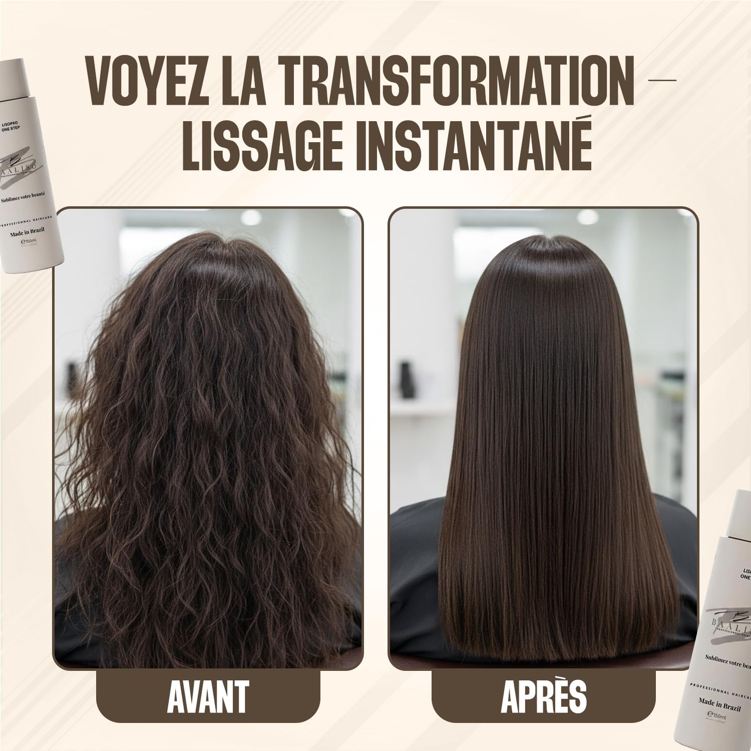 Lissage Brésilien Premium Kératine Nouvelle géneration Tenue 6 Mois – Résultat Naturel – Sans Formol & Sans agents agressifs – Anti-Frisottis & Brillance Intense – 150 ml – Tous types de cheveux