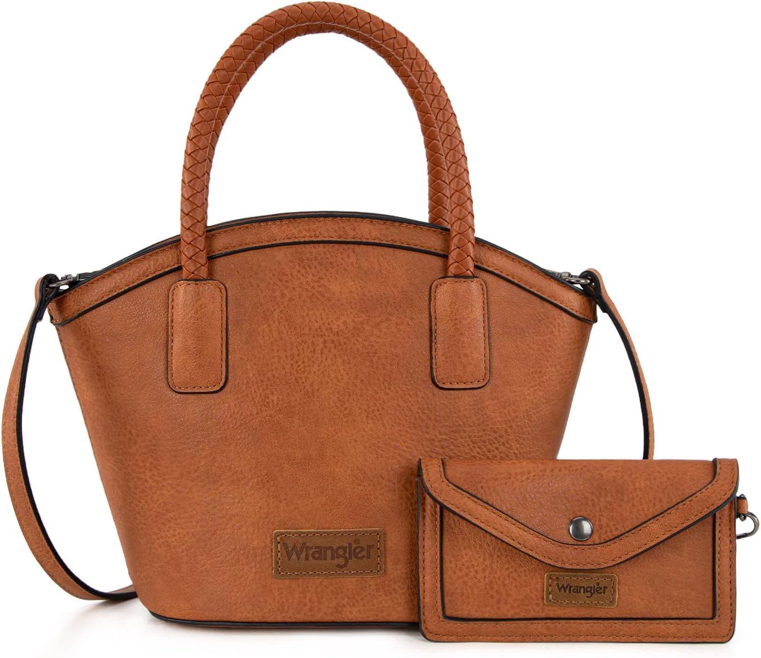Wrangler 2 Pcs Small Tote Bag for Women Distressed Shoulder Purse Woven Handle Crossbody Bags with Small Wallet Purse