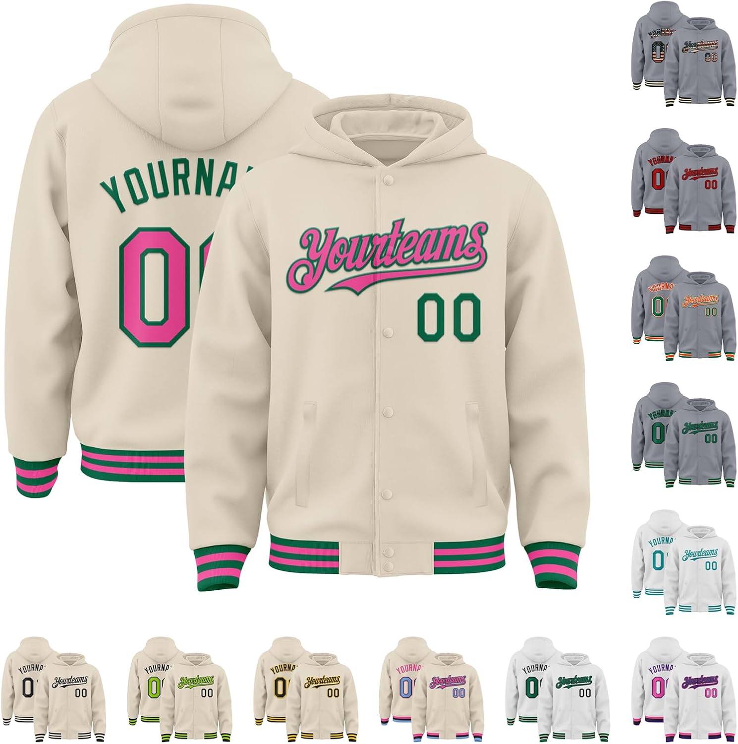 Custom Varsity Baseball Hoodie Jacket Cotton Blend Leather Sleeve Letterman Bomber Jacket Stitched Letters Logo S-5XL