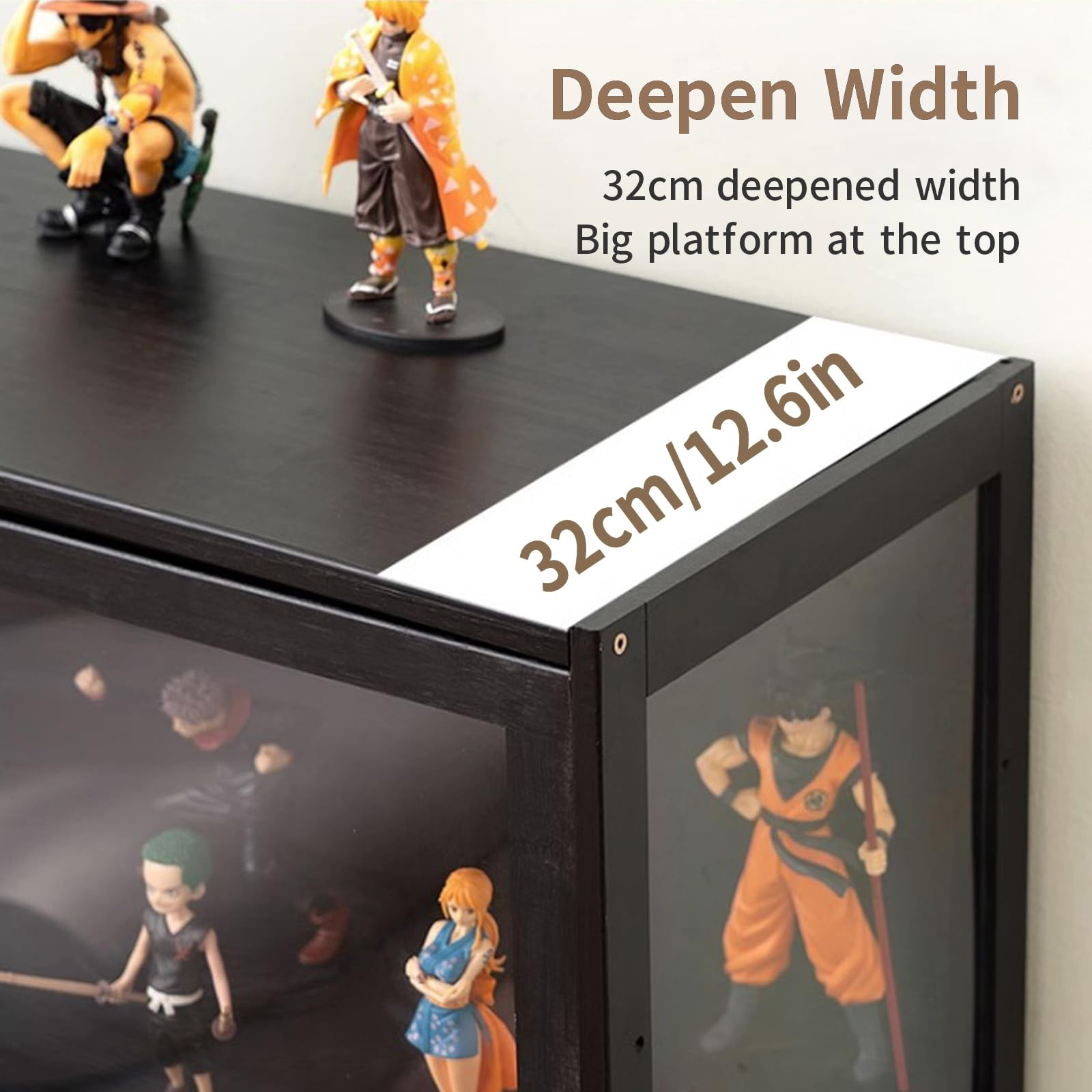 Glasvitrine, antiker Vitrine mit Glastür, antiker Schrank, Vitrine, natürlicher Bambusrahmen, Einzel-/Doppeltür-Design, praktische Aufbewahrung, 80 x 32 x 106 cm, holzfarben