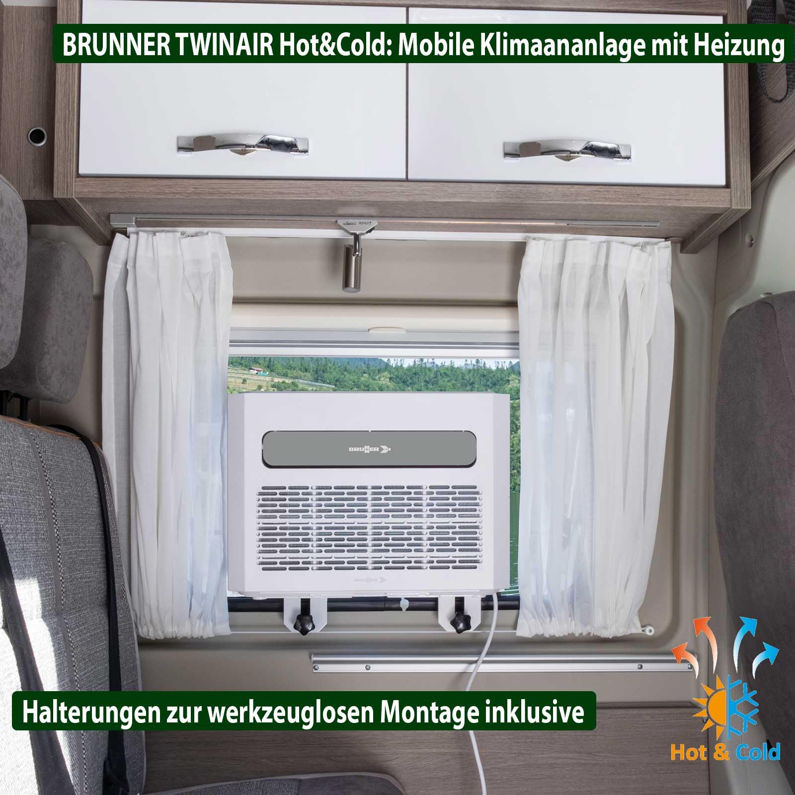 BRUNNER POLARYS TWINAIR NG HOT&COLD mobile leise Split Klimaanlage 5200btu mit Heizung für Wohnwagen Caravan Wohnmobil Van Camping | Kühlen Heizen Entfeuchten | App Steuerung + Timerfunktion