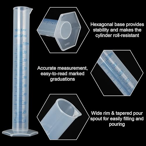 Miniatura 4 de Paquete de 10 cilindros graduados de plástico de 3.4 fl oz, cilindro de medición transparente, tubo de ensayo de laboratorio, 2 líneas de medición