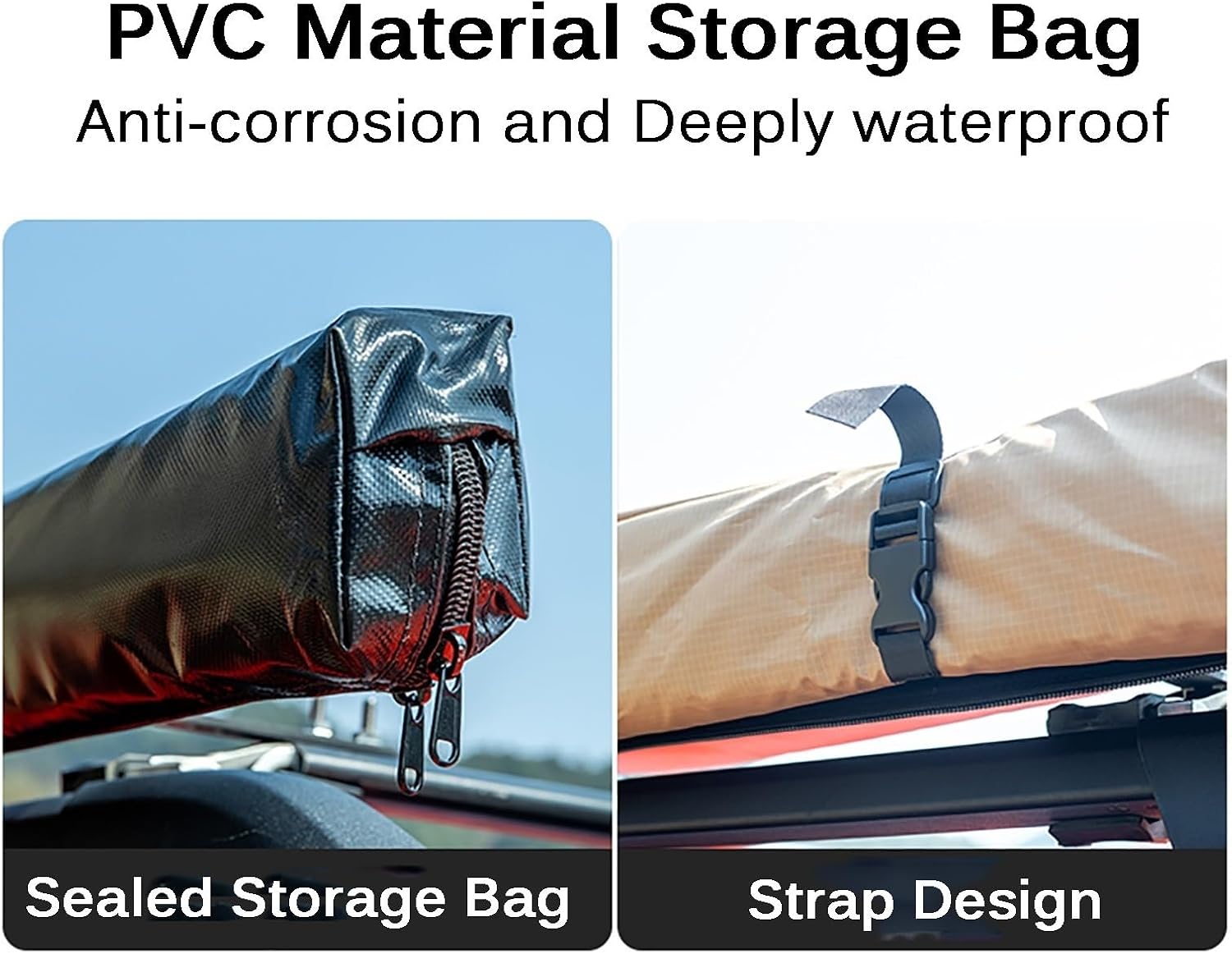 Pull-Out Vehicle Awning, Waterproof Roof Rack Truck Side Awning Shelter SUV Canopy Camper Tent, UPF50+, PU5000mm, Height Adjustable(200x250x110~210cm)