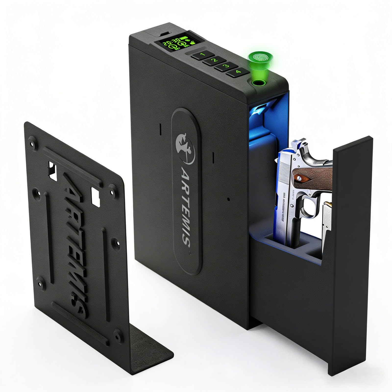 Photo 1 of Biometric Slider Handgun Gun Safe for Home Nightstand,Cloakroom, Desk,Bed Side,Truck, Artemis Auto Sliding Door Hand Gun Safe for Pistol Unlock Fingerprint?Digital PIN?Key Access