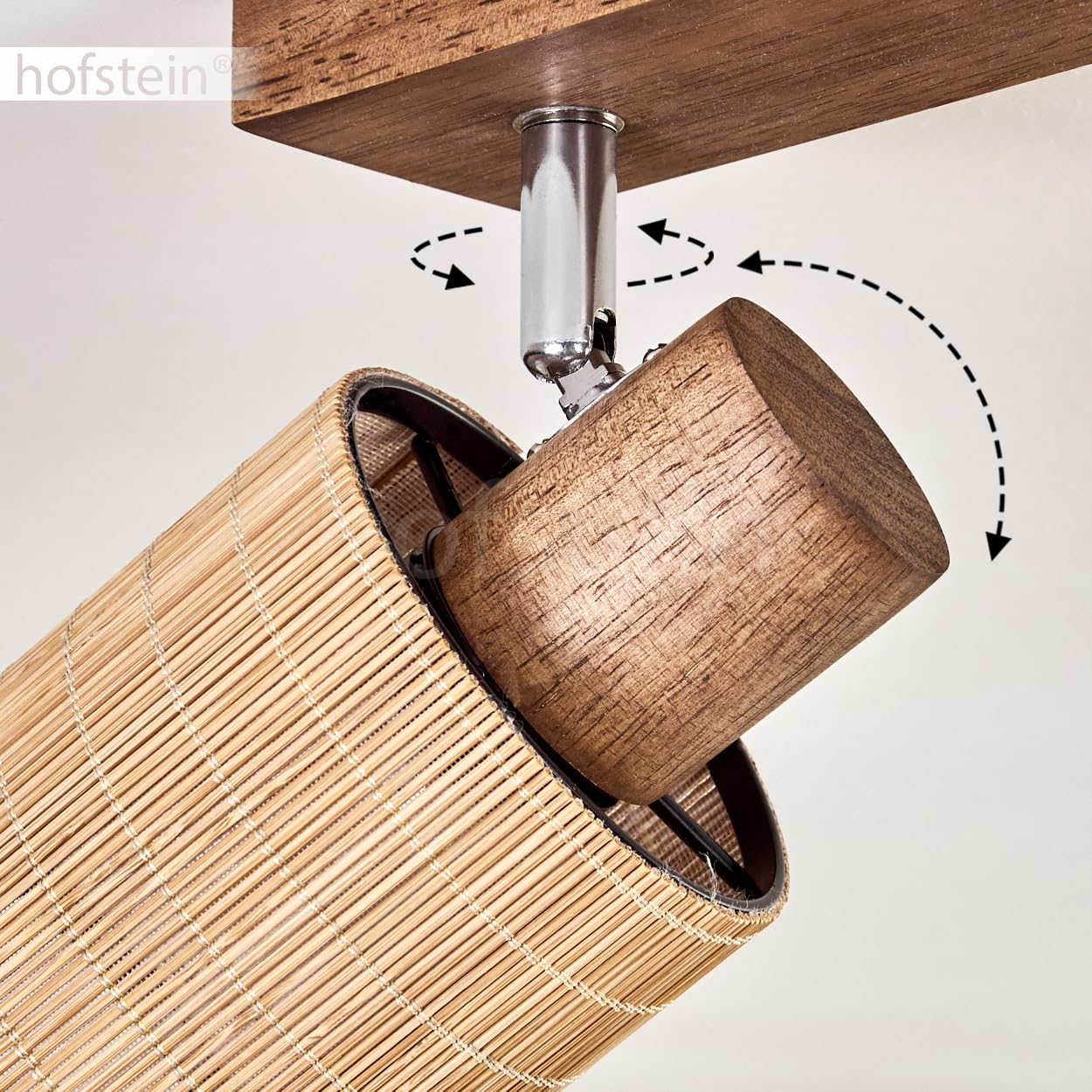 Lampada da soffitto Kinnared, lampada da soffitto moderna in legno/metallo/bambù in marrone scuro/cromo/naturale, lampada a 3 luci in design scandinavo con faretti regolabili, 3 x E14, senza lampadine