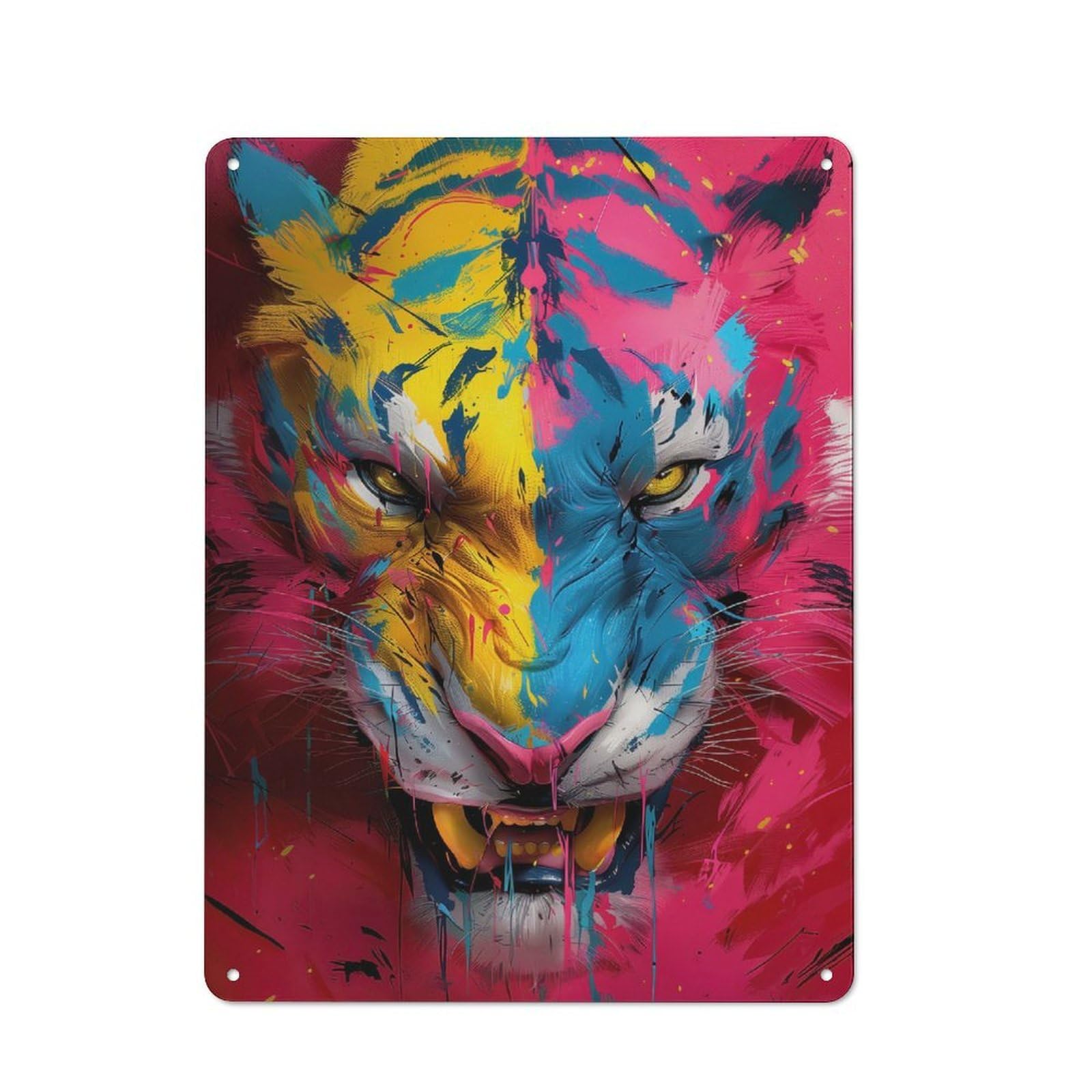 Junmoney Colorful Tiger Portrait Metal Wall Sign 40X30cm Featuring For Living Room Wall, For Decorating Living Rooms And Feature Walls