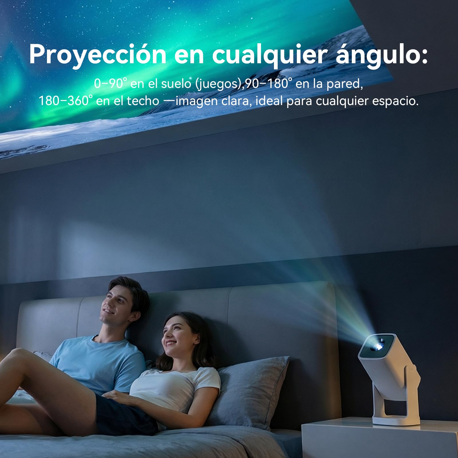 Wanbo Cube 1 Mini Proyector Portátil, Compatible con Android TV, Soporte 1080P, 200 ISO Lúmenes, Enfoque Eléctrico, Asistente de Voz, 5G WiFi, Rotación 360°, Proyector de Cine En Casa/Exterior