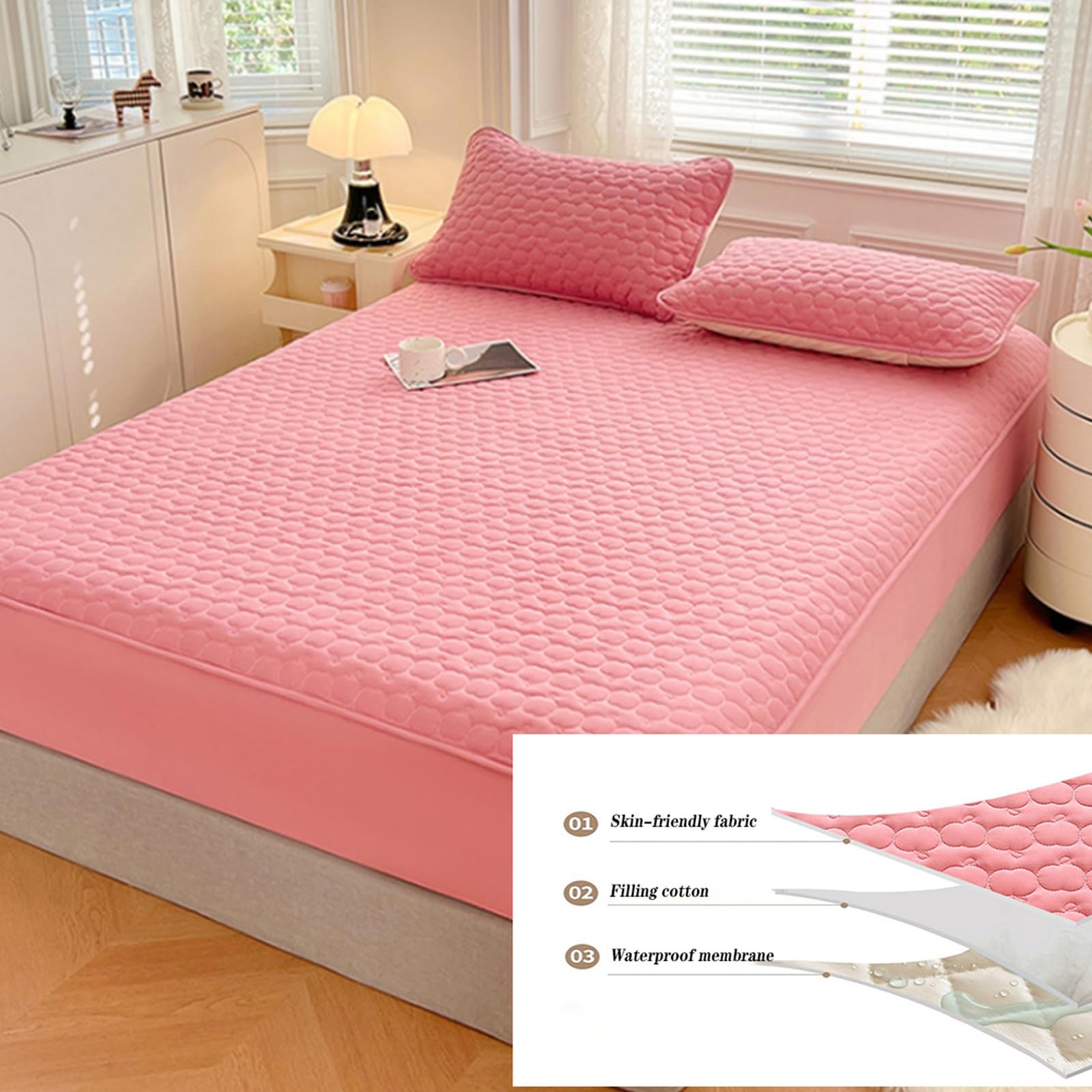 Sábana bajera impermeable de 200 x 220 cm, protector de colchón suave y silencioso, lavable, transpirable, funda de cama de 30 cm de profundidad para máxima comodidad y protección