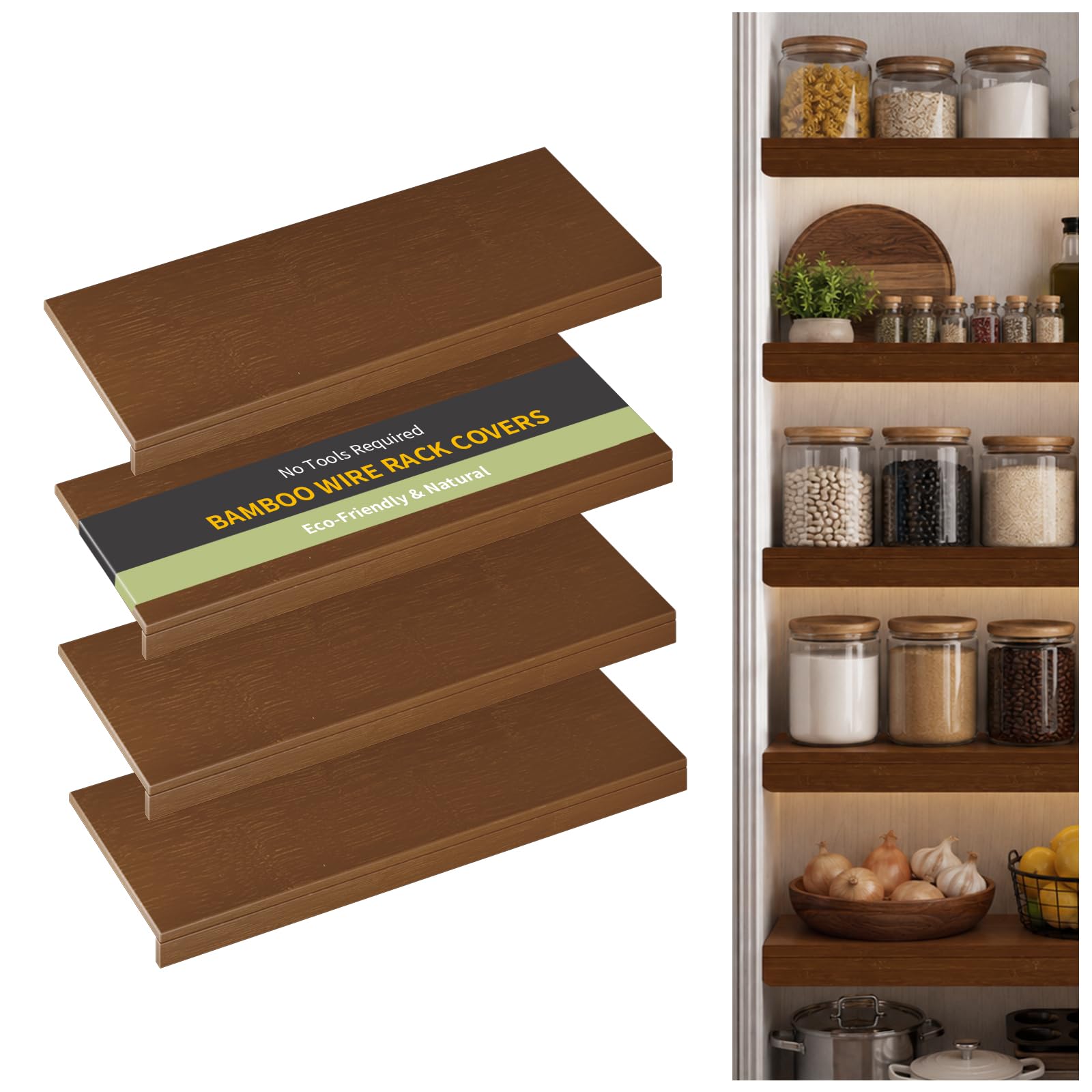 ClimbHope ClimbHope Wire Shelf Covers, Bamboo Wire Rack Covers for Pantry, Closet，Kitchen (4pcs, 40" W x 16" D, Walnut)