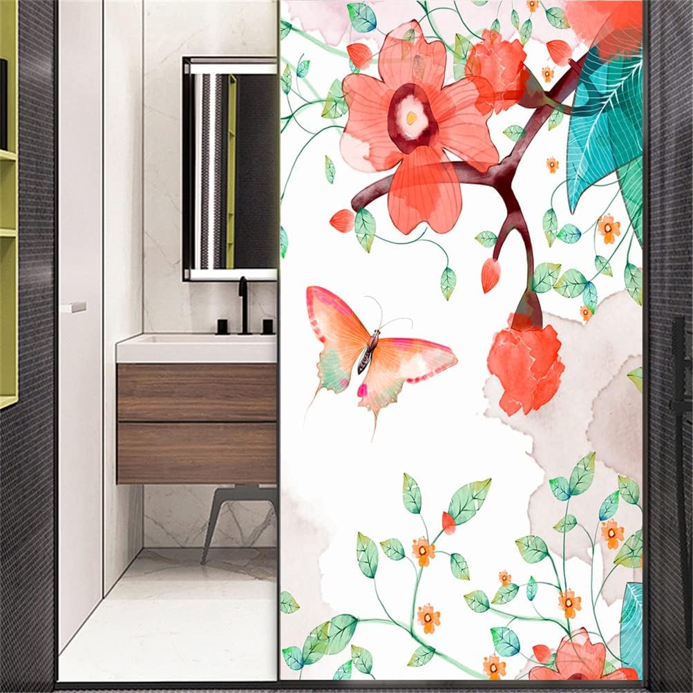 Window Film Privacy Window Film No-Glue Decorative Glass Covering Static Cling Frosted Flower Window Stickers for Home Decor Decorative Window Film(40x100cm)