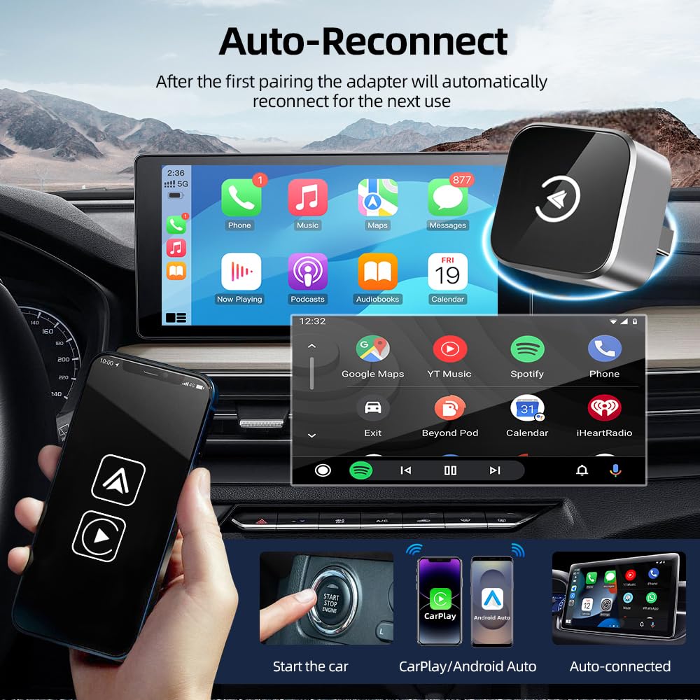 CarPlay Wireless Adapter & Android Auto Wireless Adapter - 2026 Upgraded, Converts Wired Android Auto & Car Play to Wireless, Plug & Play, Wireless Android Auto Adapter UK, Wireless CarPlay Adapter UK — view 8