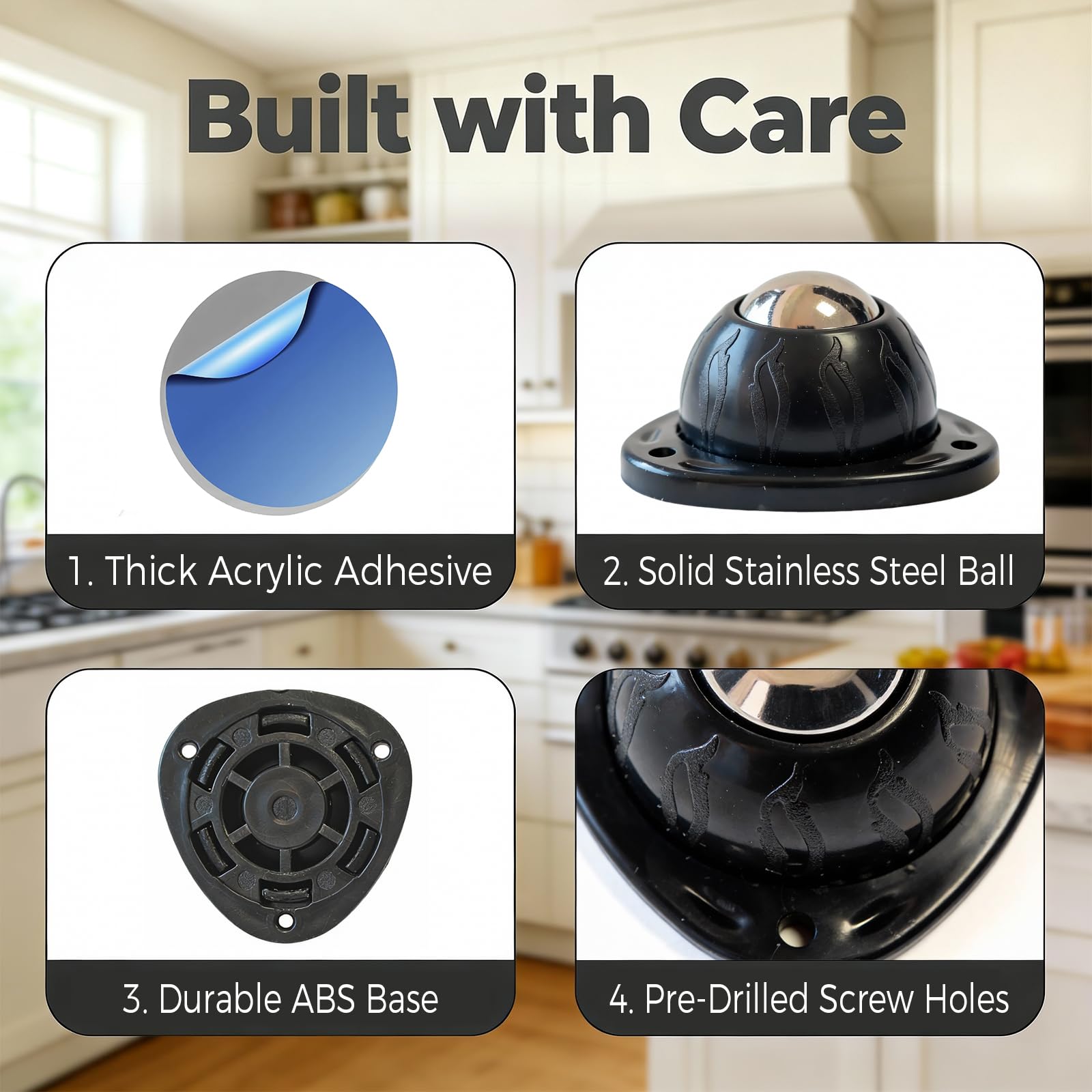 Heavy Duty Furniture Casters - Stick-On Wheels -5