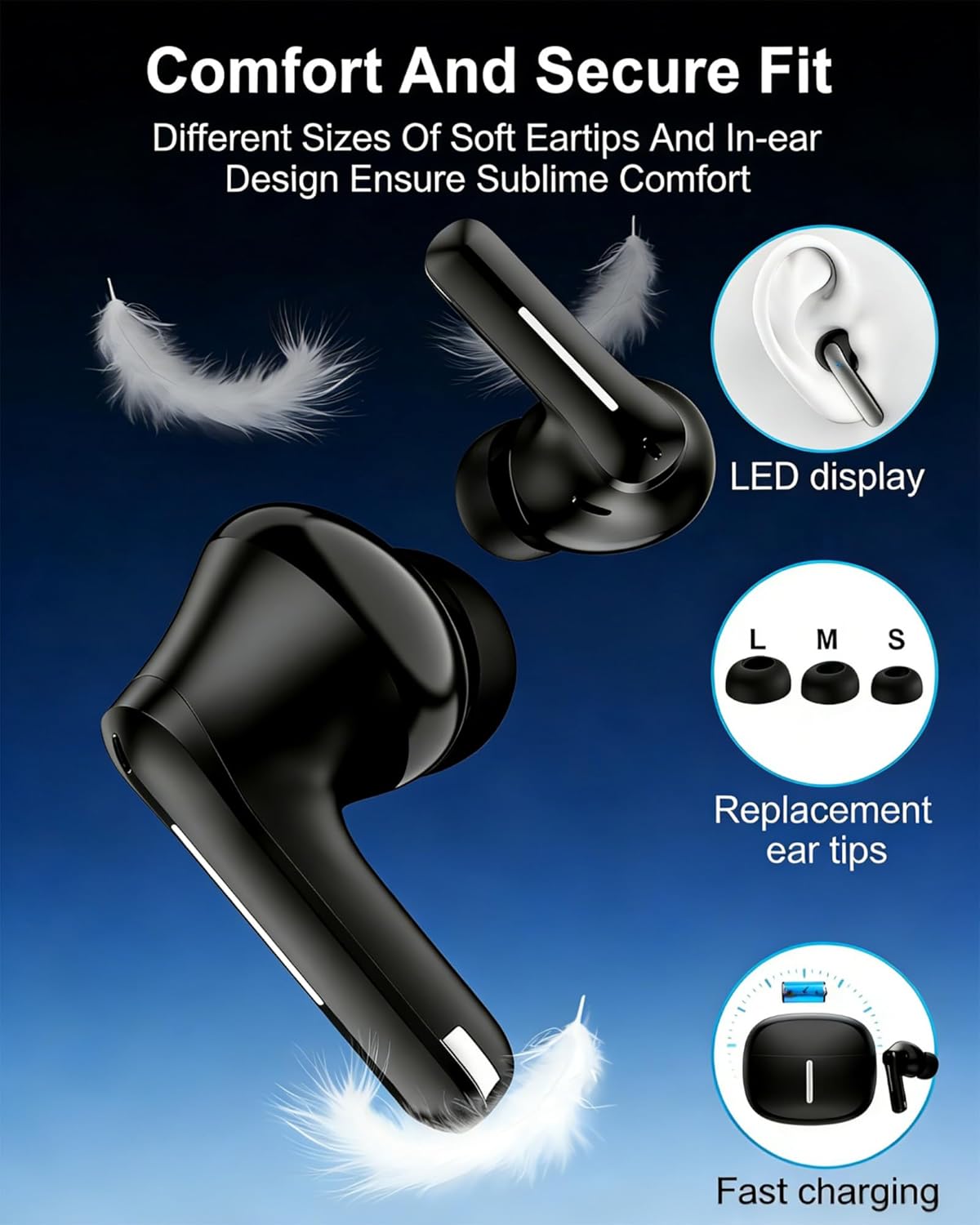 Noise Canceling Bluetooth 5.4 Earbuds for iPhone Android Samsung,in Ear Headphones with Microphone,HiFi Sound (Black)