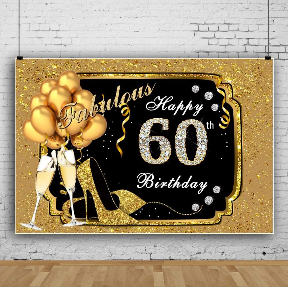 One-Day Sale: Up to 80% Off Yeele 10x8ft Vinyl Fabulous 60Th Birthday Backdrop for Photography Diamond Gold Balloons Heels Champagne Background Sixty Years Old Birthday Party Banner Decoration Photo Booth Shoot Studio Props