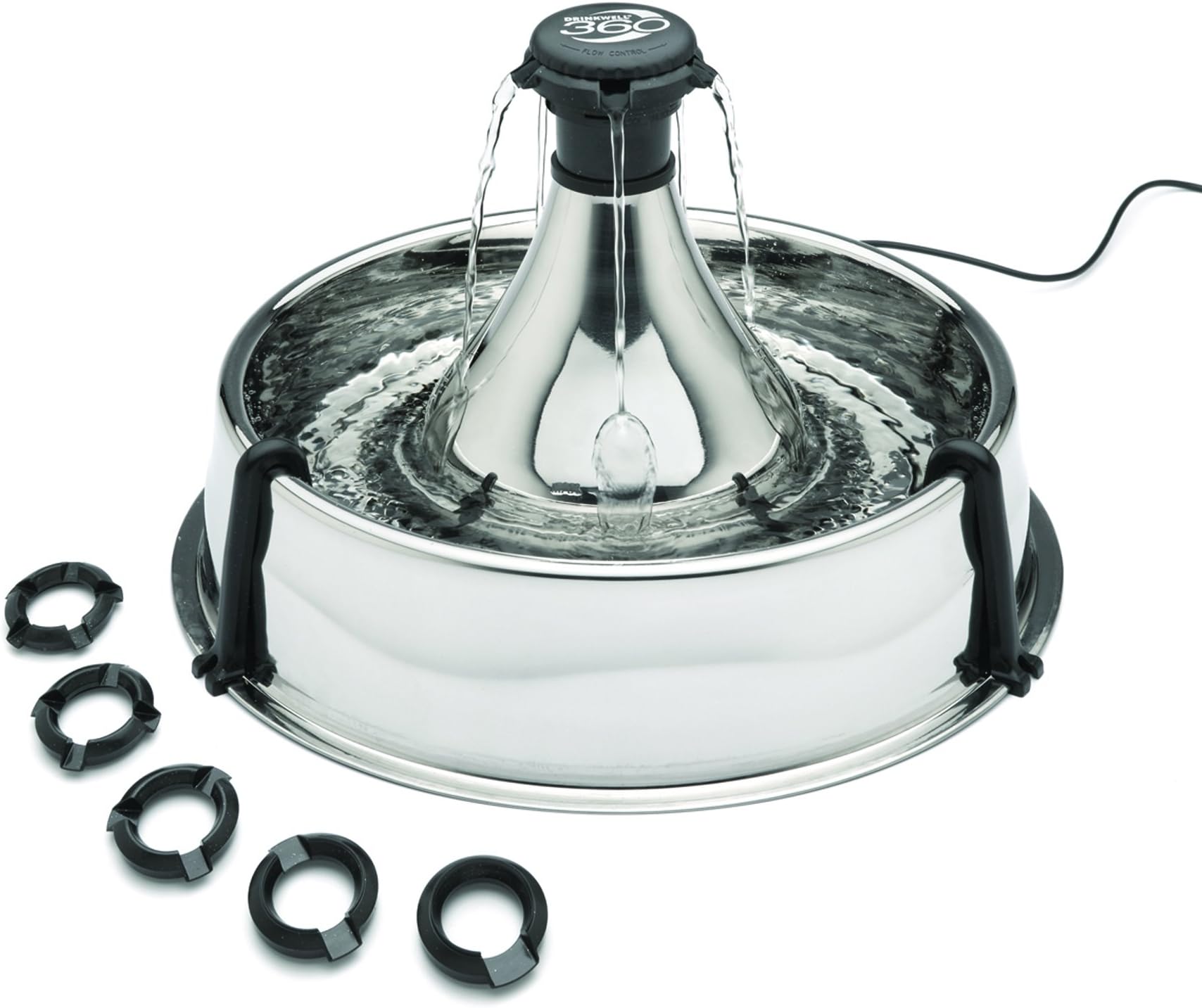 PetSafe - Drinkwell 360° Stainless Steel Pet Water Fountain, 3.8L Capacity, 5 Customizable Cascading Water Jets, Carbon Filter and Foam Filter for Quality Water