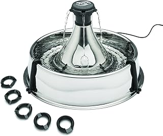 PetSafe Drinkwell Fontana per Gatti e Cani a 360° in Acciaio Inossidabile con 5 Getti d'Acqua a Cascata Personalizzabili, Filtro a Carbone e Schiuma per Acqua di qualità, capacità 3.8 L