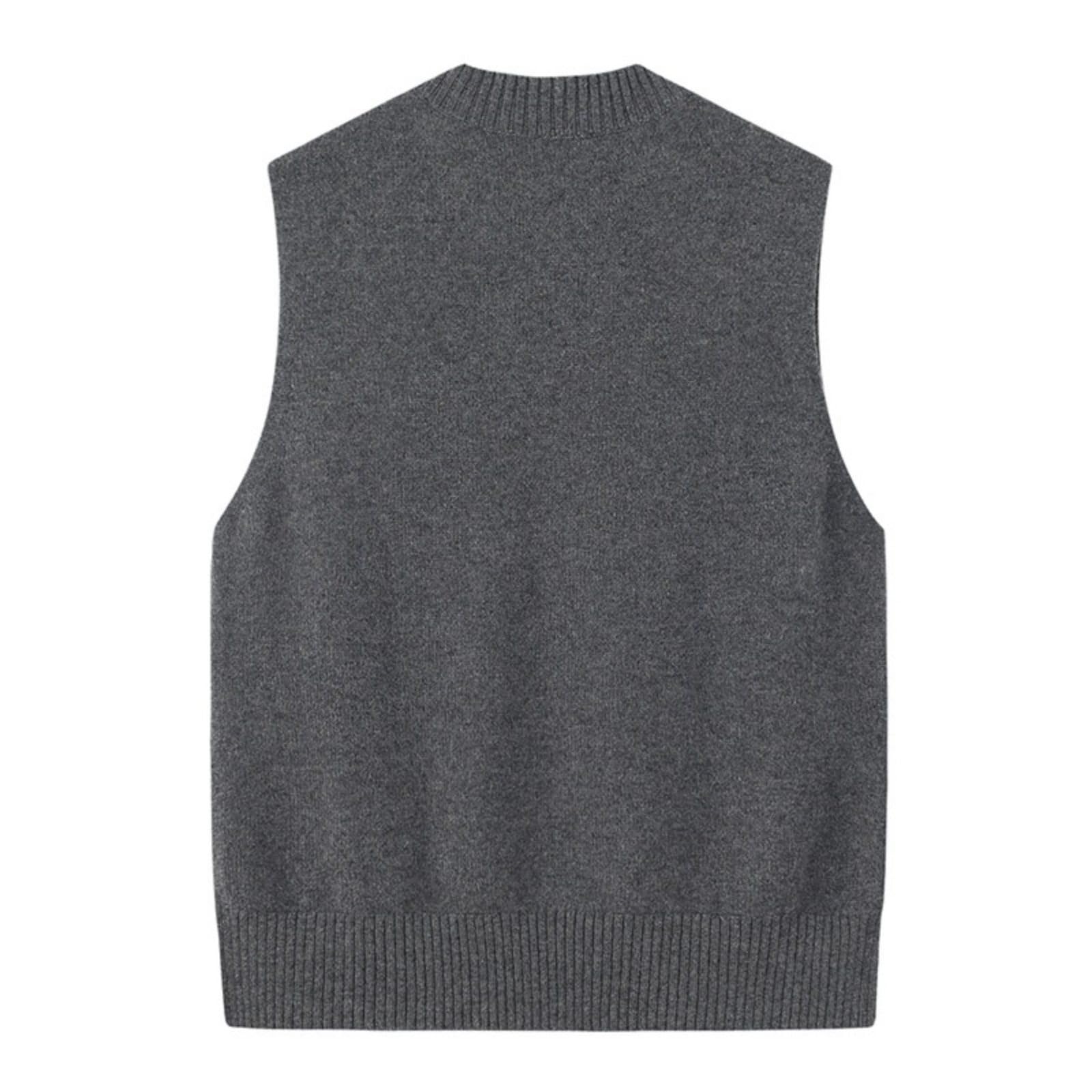 Dawwoti Femme Pulls sans Manches Col V Gilet Sweat Tricot Gilet Top Ourlet irrégulier Couleur Unie