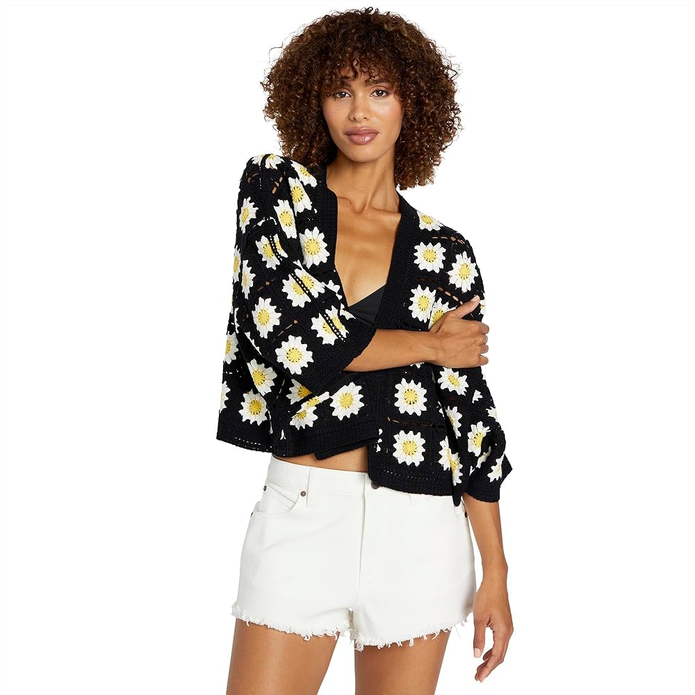 Volcom Women's Daised Daze Shrug Sweater Cardigan Black White One Volcom Women's Daised Daze Shrug Sweater Cardigan Black White One