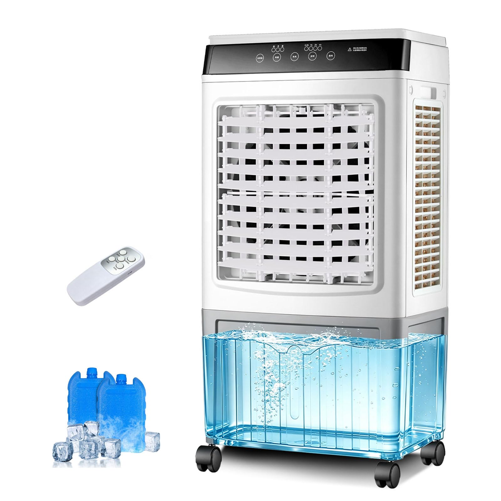 Portable Evaporative Air Cooler with 40L Water Tank, Air Cooling Fan with Remote Control, 7.5-Hour Timer, Swamp Cooler with Caster Wheels for Bedroom, Office, Home