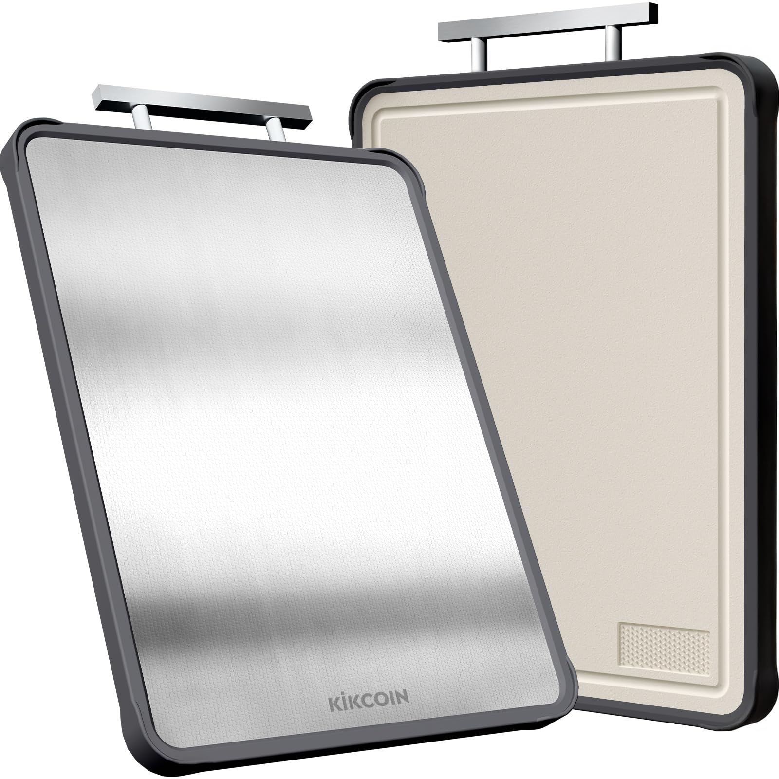 Kikcoin Stainless Steel Cutting Board, Double Sided Titanium Cutting Boards for Kitchen, Stainless Steel and Wheat Straw PP Large Chopping Board,
