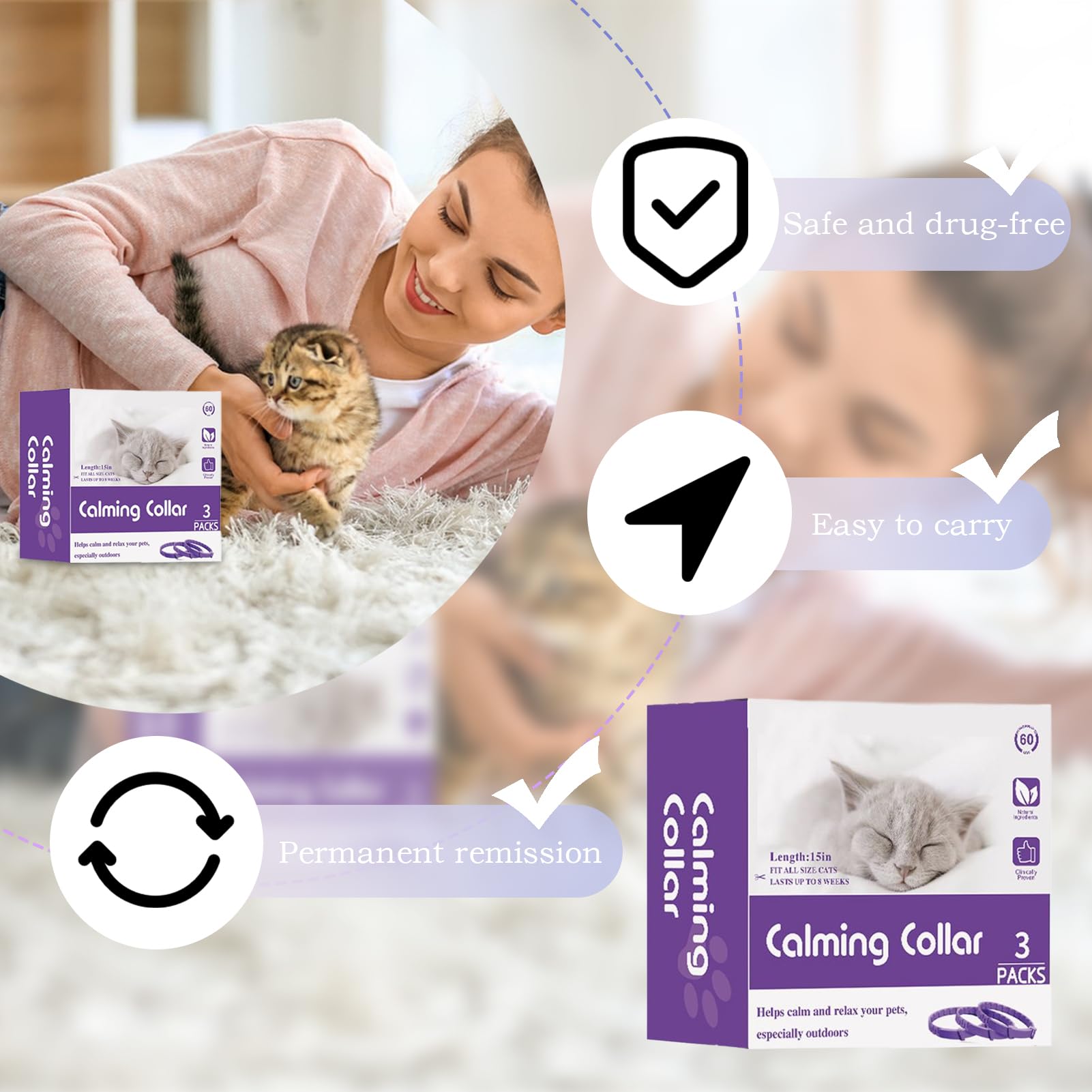 Calming Cat Collar, Pp Comfortable Adjustable Breakaway Collars - Kittens Pheromones, Pets Daily Accessory for Small, Medium Large Pet, Kittens - image 3