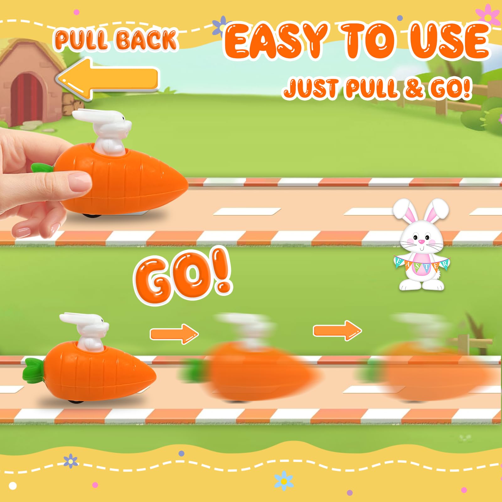 Audasi 6Pcs Bunny & Carrot Pull Back Racers - Image 3